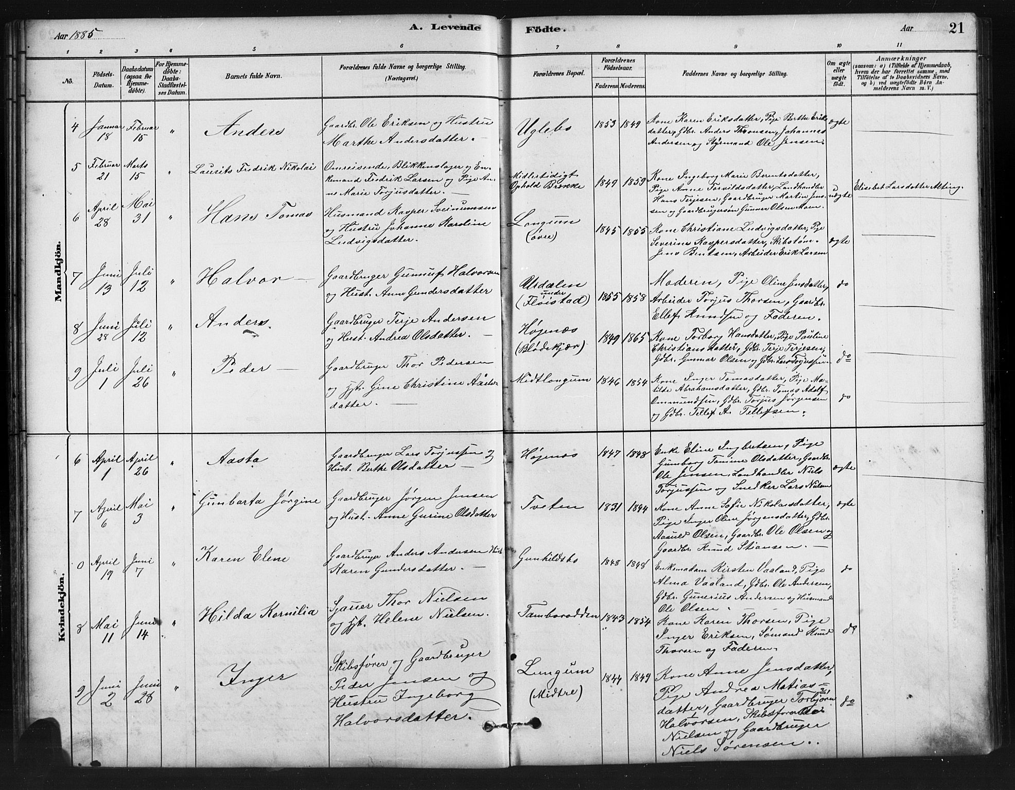 Austre Moland sokneprestkontor, AV/SAK-1111-0001/F/Fb/Fba/L0003: Parish register (copy) no. B 3, 1879-1914, p. 21