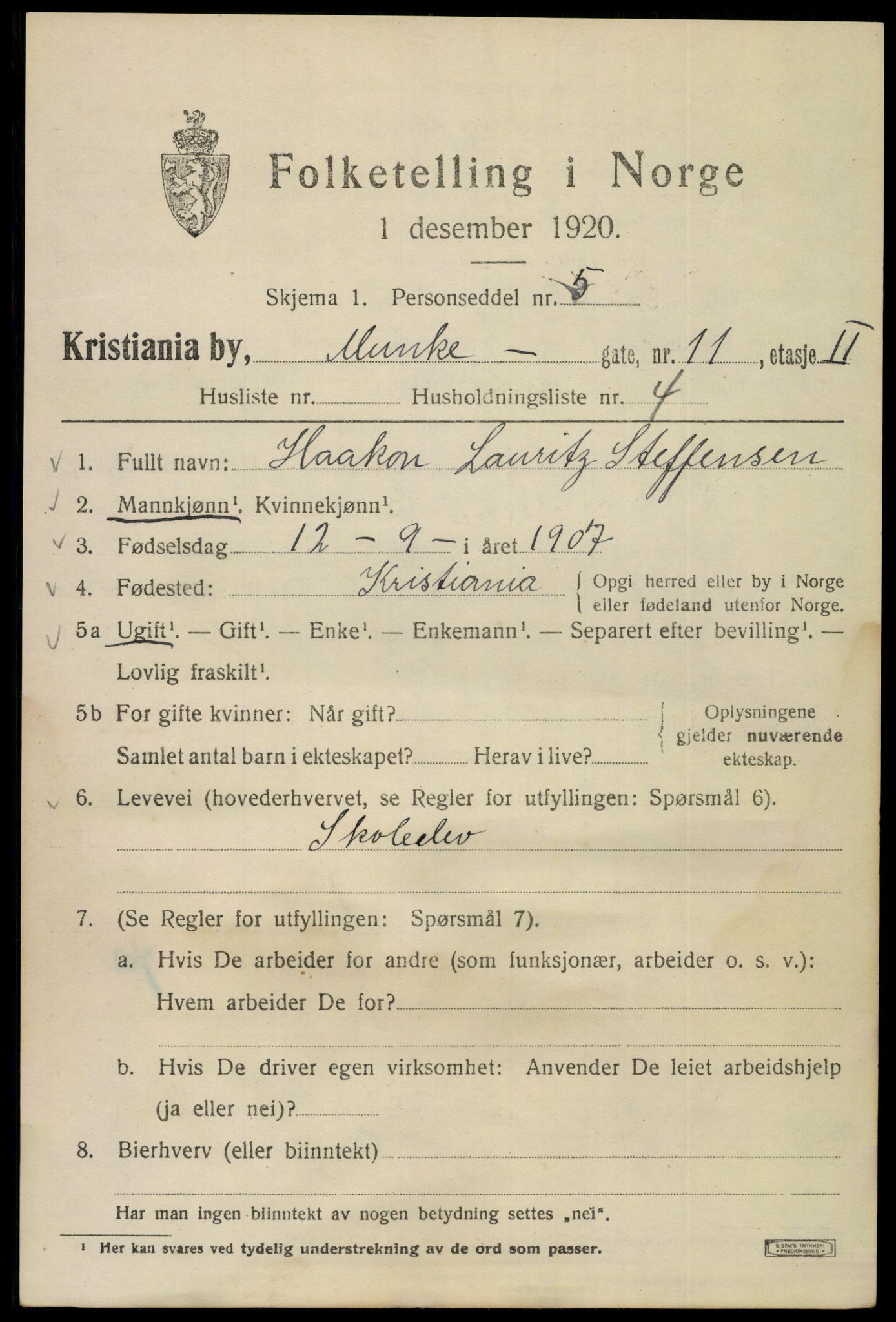 SAO, 1920 census for Kristiania, 1920, p. 405133