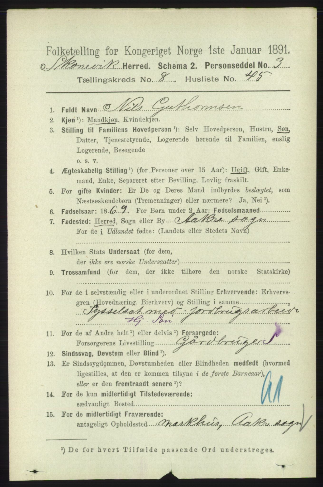 RA, 1891 census for 1212 Skånevik, 1891, p. 2462