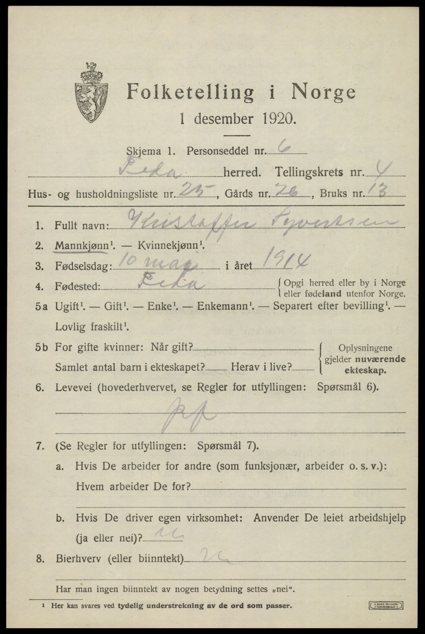 SAK, 1920 census for Feda, 1920, p. 2041