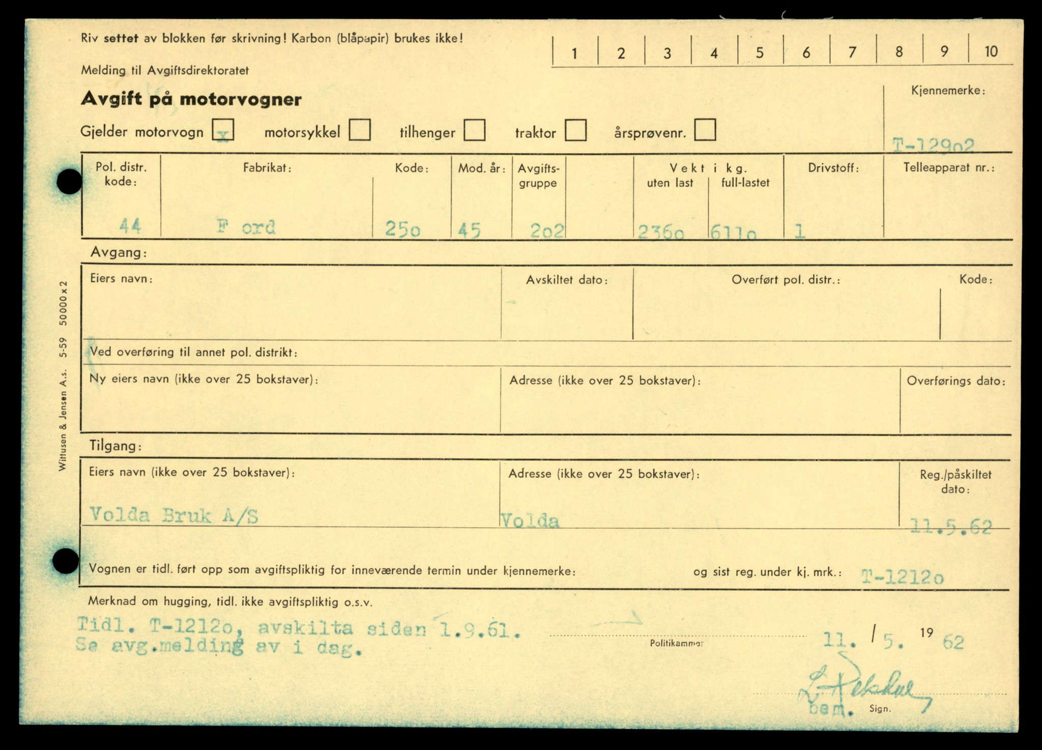 Møre og Romsdal vegkontor - Ålesund trafikkstasjon, AV/SAT-A-4099/F/Fe/L0036: Registreringskort for kjøretøy T 12831 - T 13030, 1927-1998, p. 1279