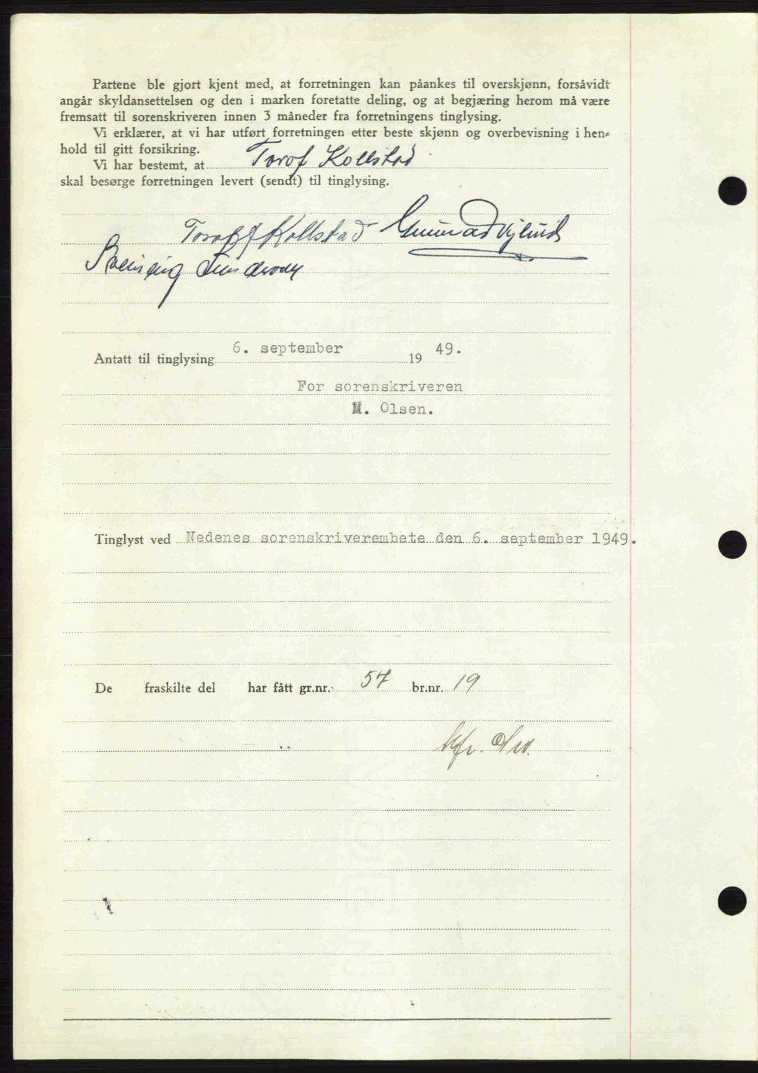 Nedenes sorenskriveri, SAK/1221-0006/G/Gb/Gba/L0061: Mortgage book no. A13, 1949-1949, Diary no: : 1409/1949