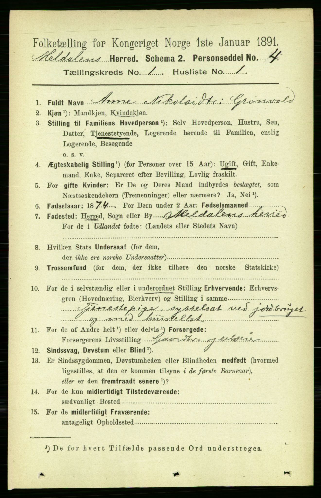 RA, 1891 census for 1636 Meldal, 1891, p. 158