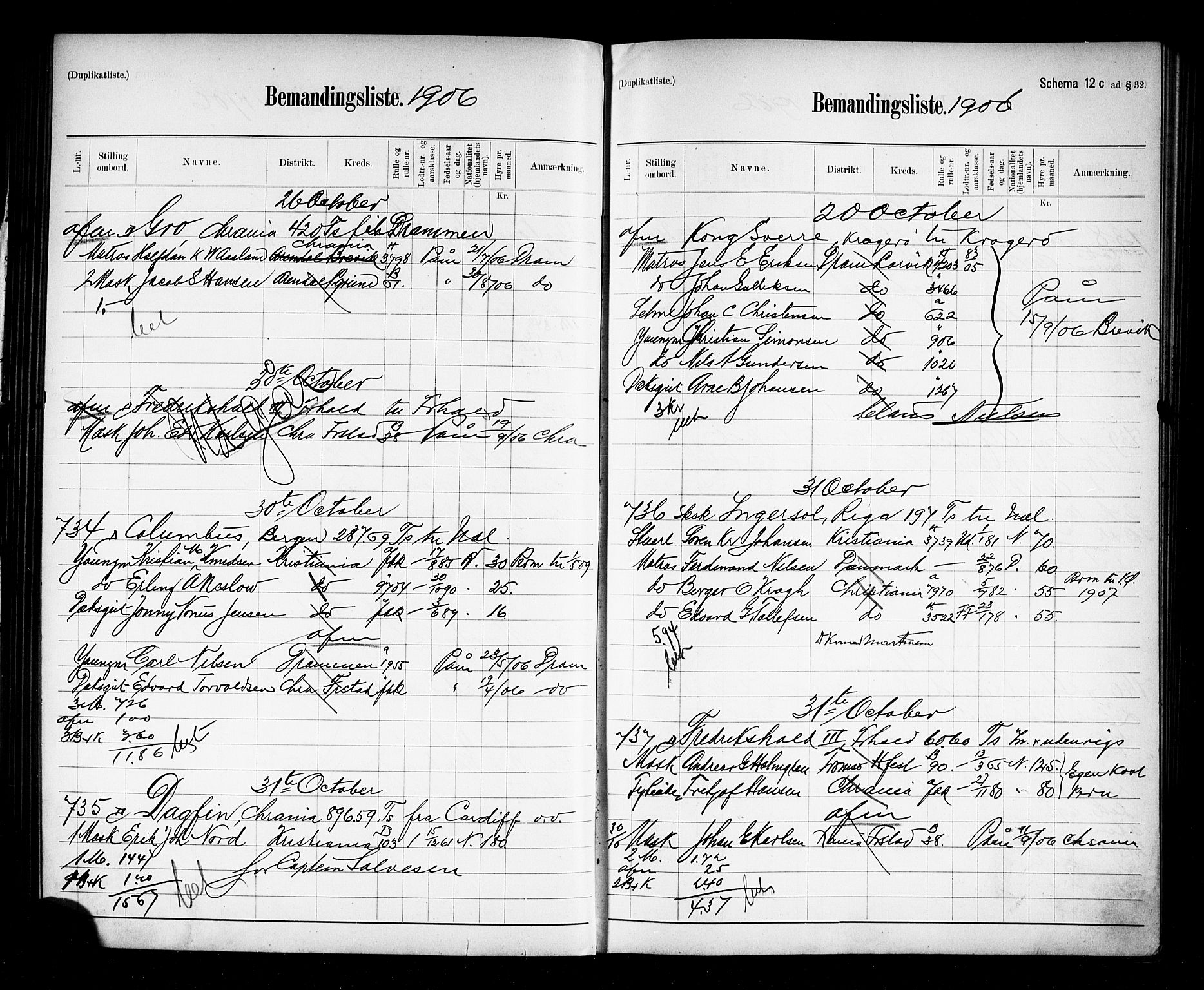 Oslo mønstringskontor, AV/SAO-A-10569g/G/Ga/L0010: Mønstringsjournal, 1906-1907