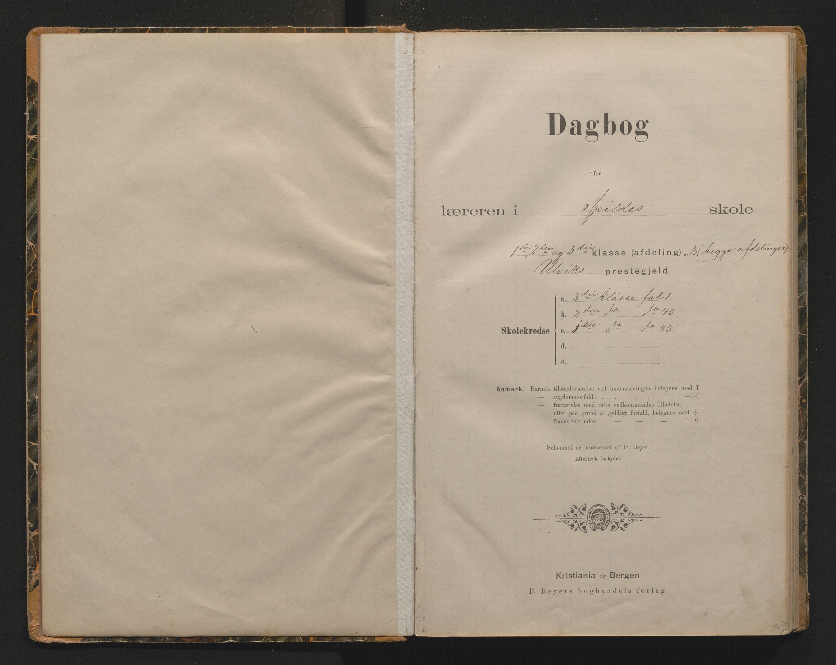 Granvin herad. Barneskulane, IKAH/1234-231/G/Ga/L0008: Dagsjournal for læraren i Spilde krins, 1895-1919