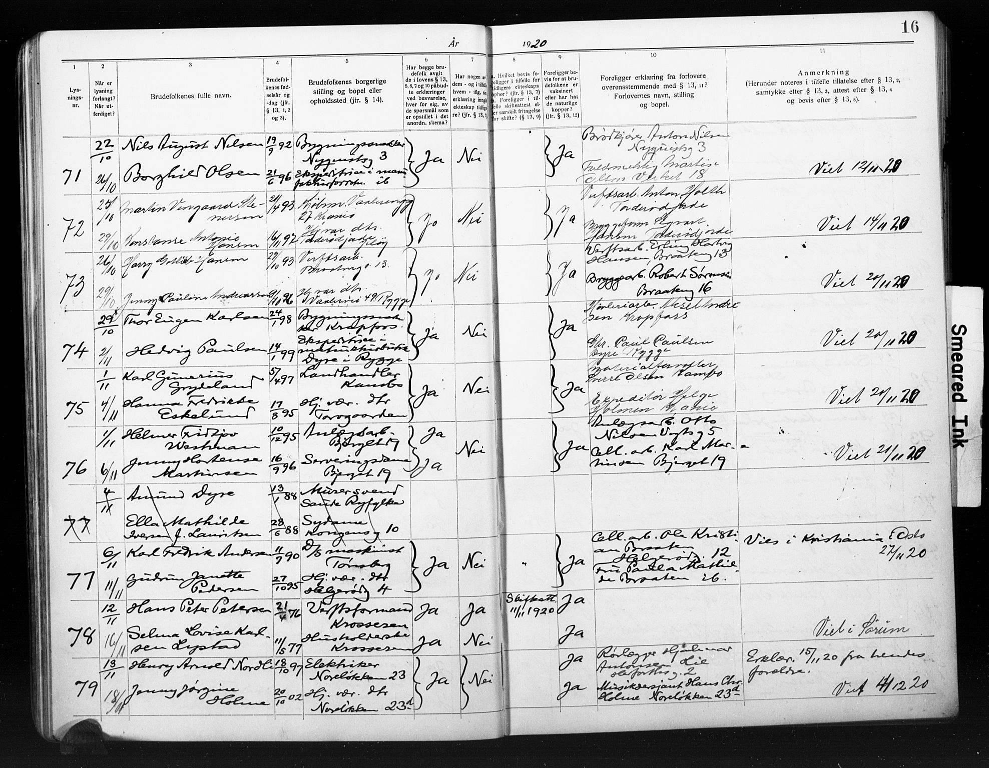 Moss prestekontor Kirkebøker, SAO/A-2003/H/Ha/L0002: Banns register no. 2, 1919-1930, p. 16