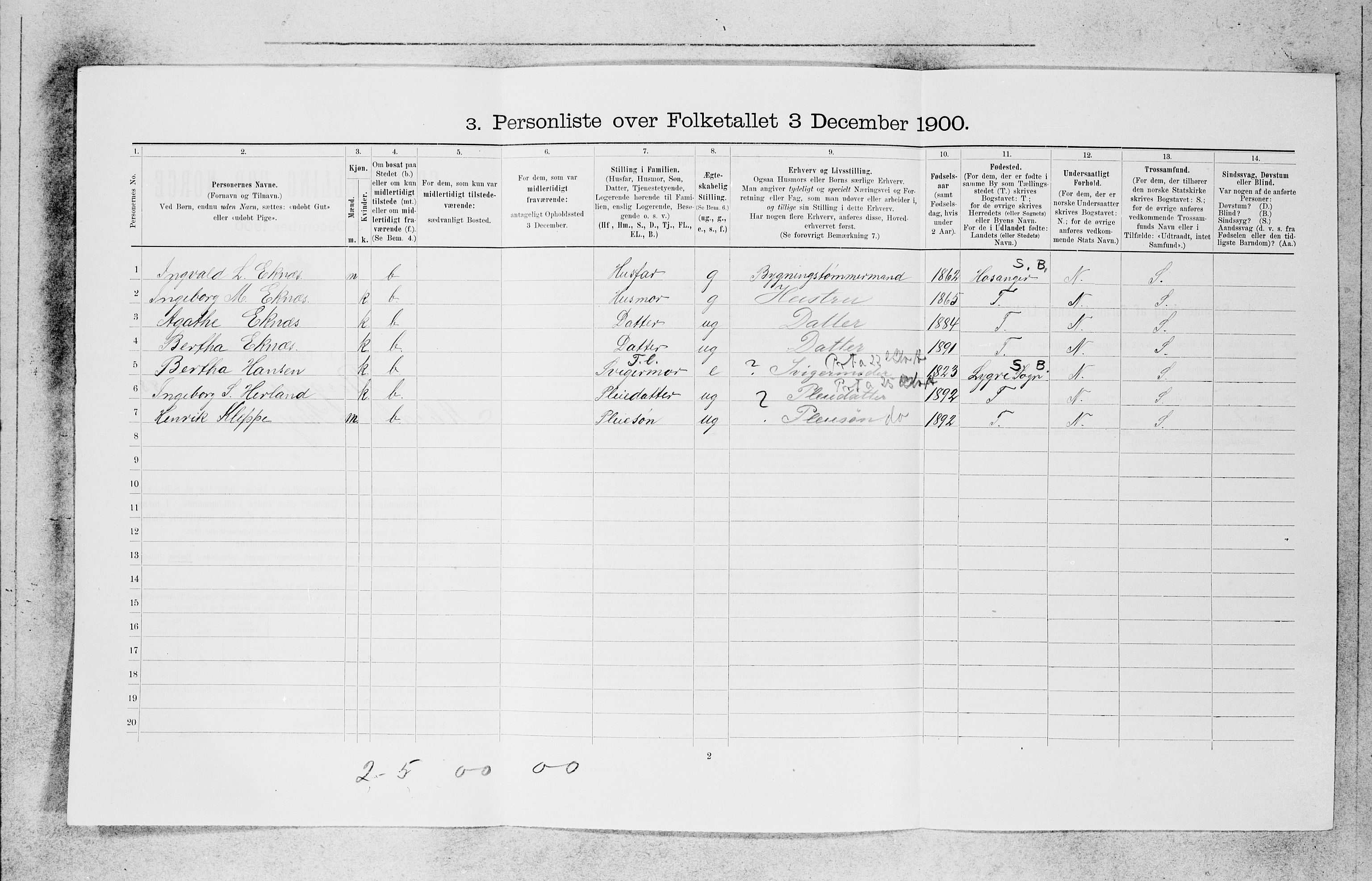 SAB, 1900 census for Bergen, 1900, p. 18949
