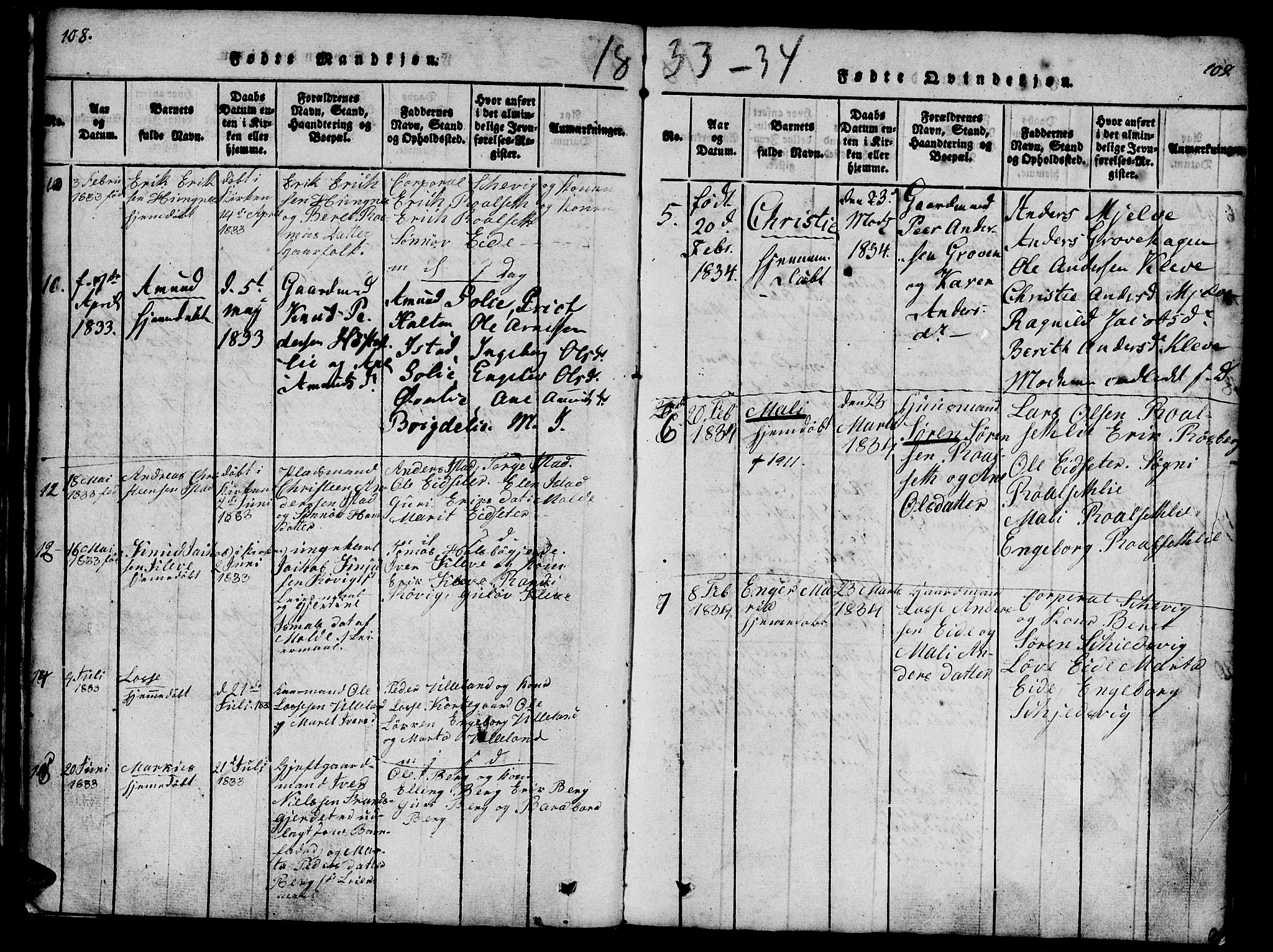 Ministerialprotokoller, klokkerbøker og fødselsregistre - Møre og Romsdal, SAT/A-1454/557/L0679: Parish register (official) no. 557A01, 1818-1843, p. 108-109