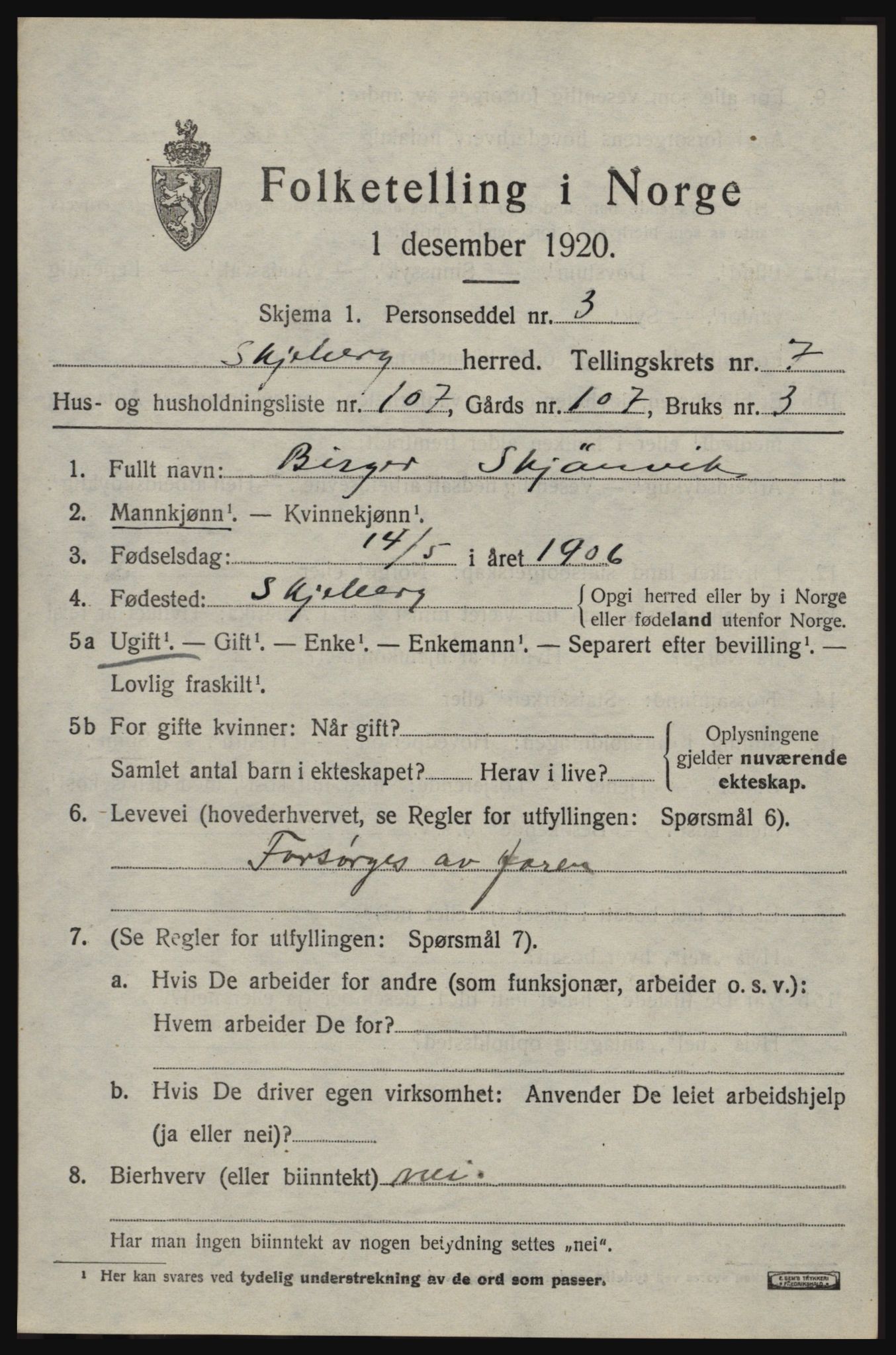 SAO, 1920 census for Skjeberg, 1920, p. 7879