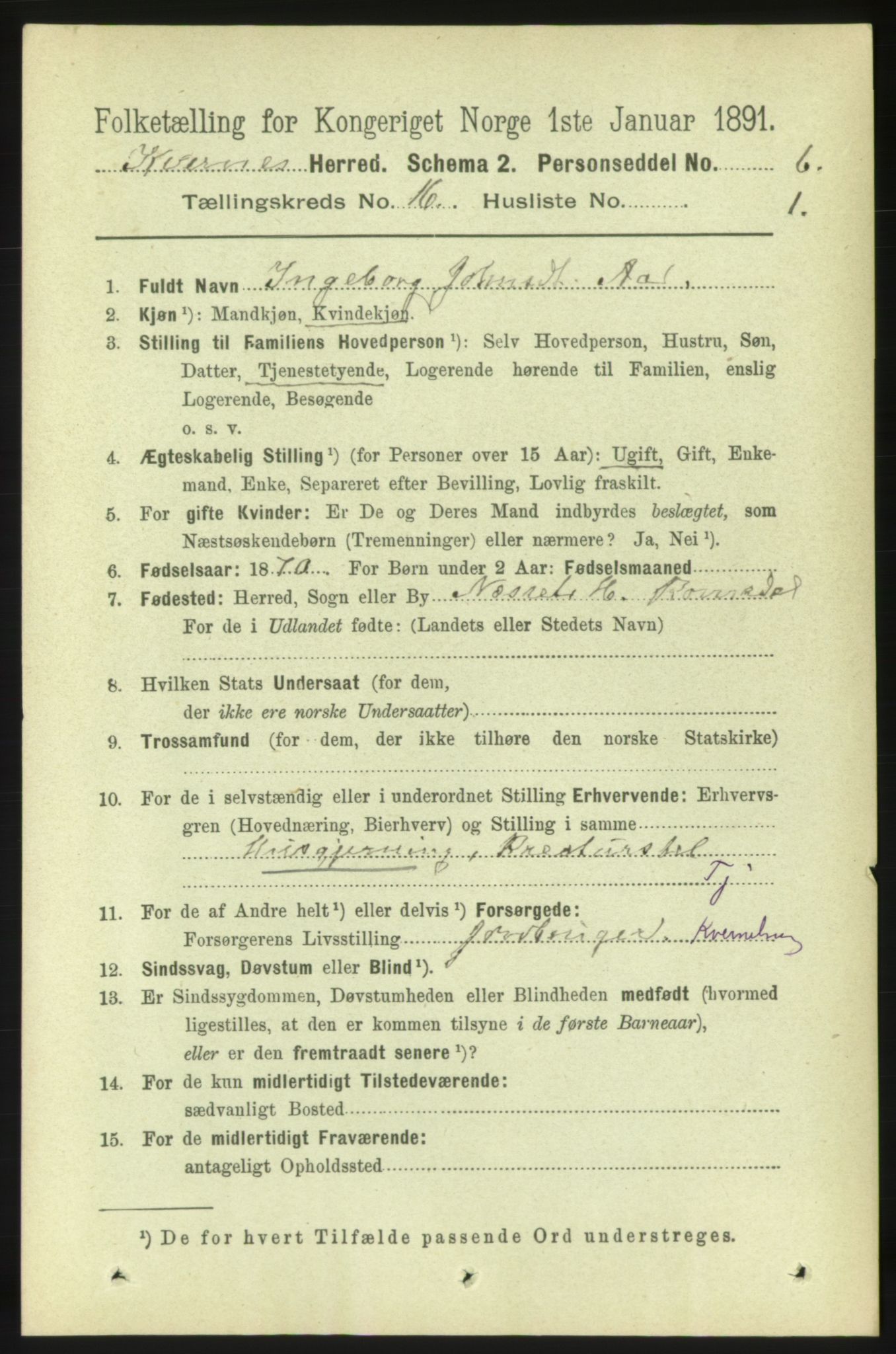 RA, 1891 census for 1553 Kvernes, 1891, p. 6451