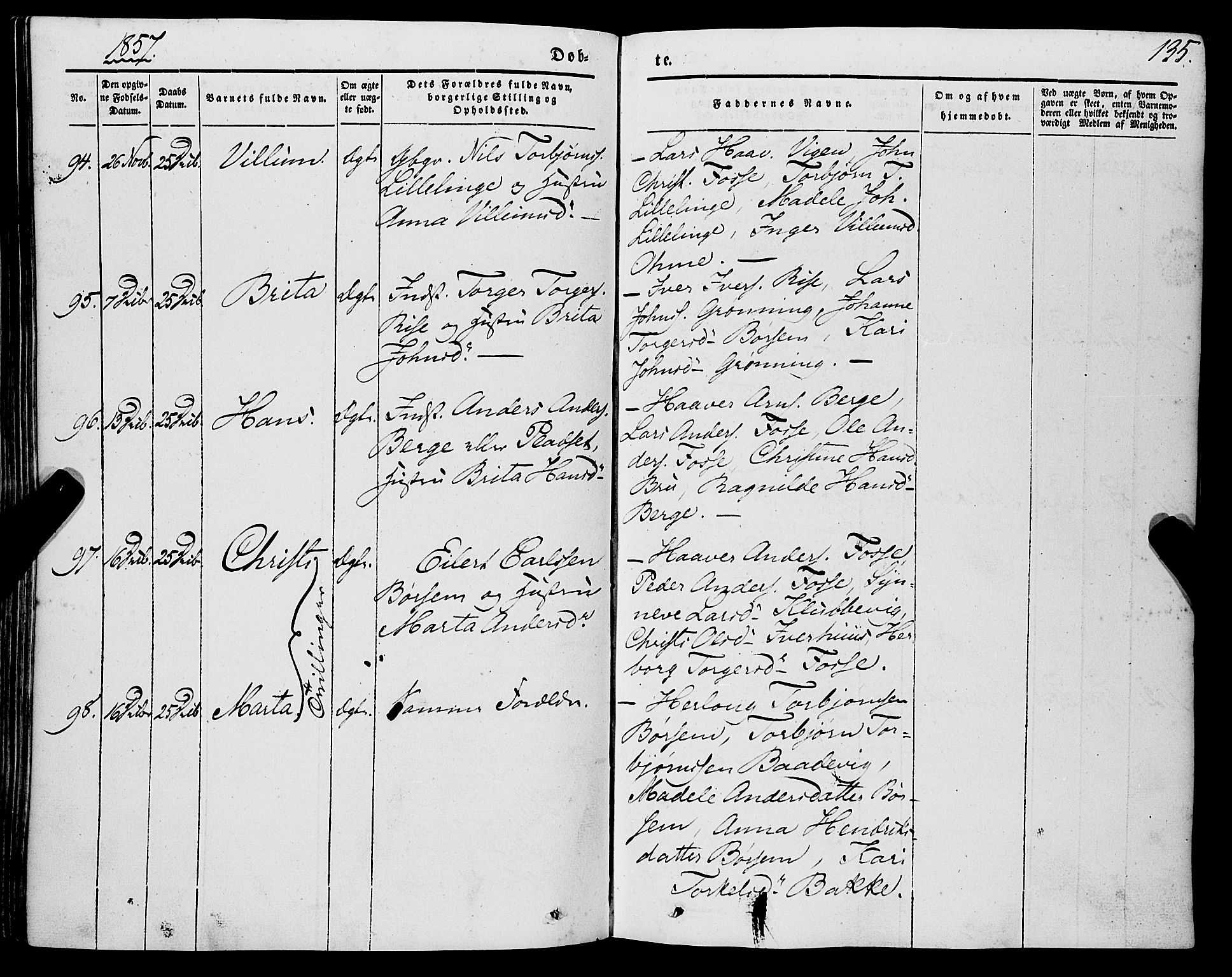 Strandebarm sokneprestembete, AV/SAB-A-78401/H/Haa: Parish register (official) no. A 7, 1844-1872, p. 135