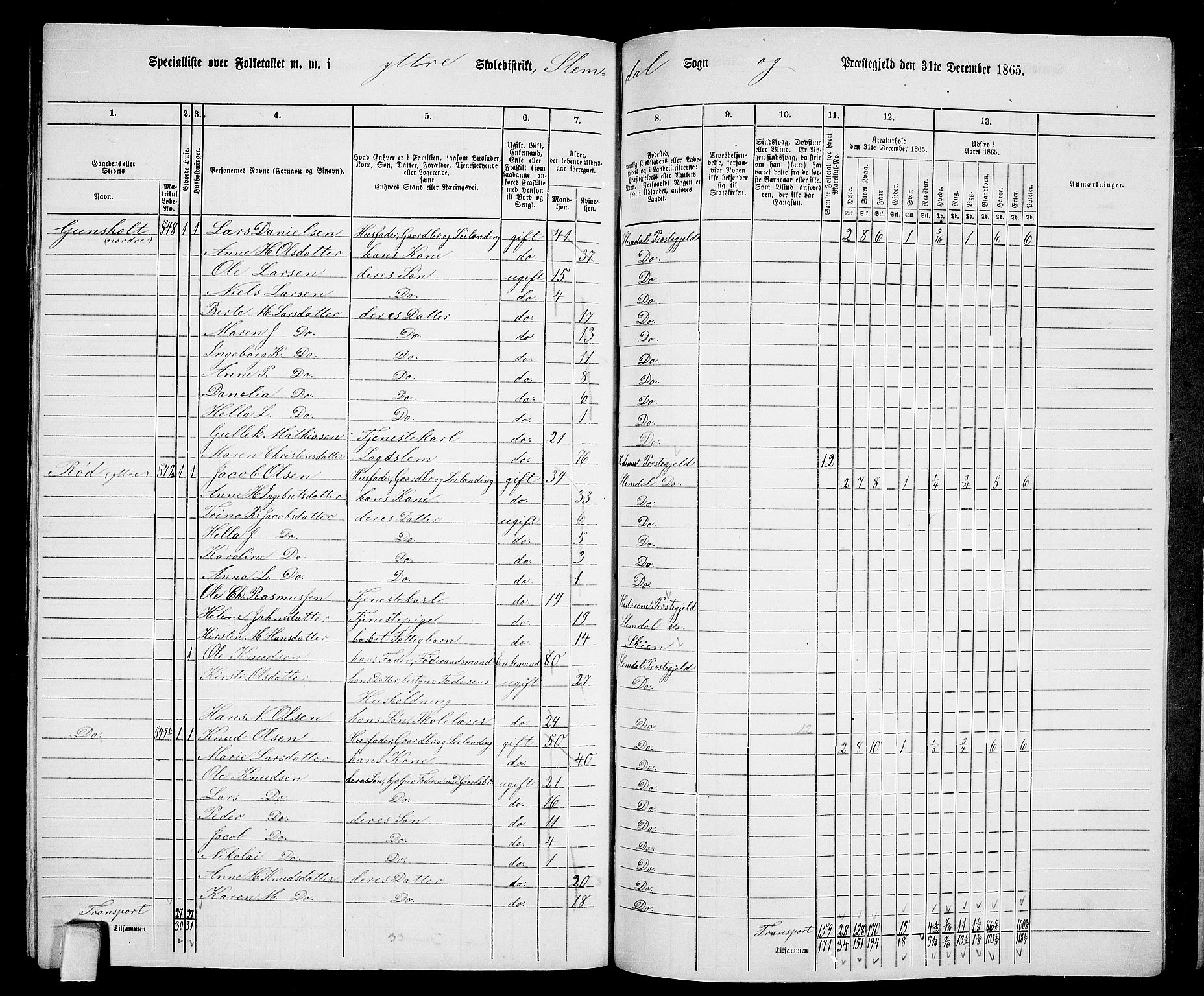 RA, 1865 census for Slemdal, 1865, p. 31