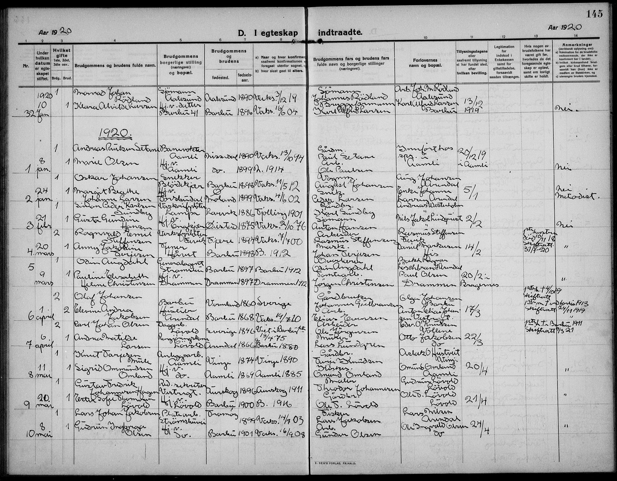 Barbu sokneprestkontor, AV/SAK-1111-0003/F/Fb/L0004: Parish register (copy) no. B 4, 1911-1936, p. 145