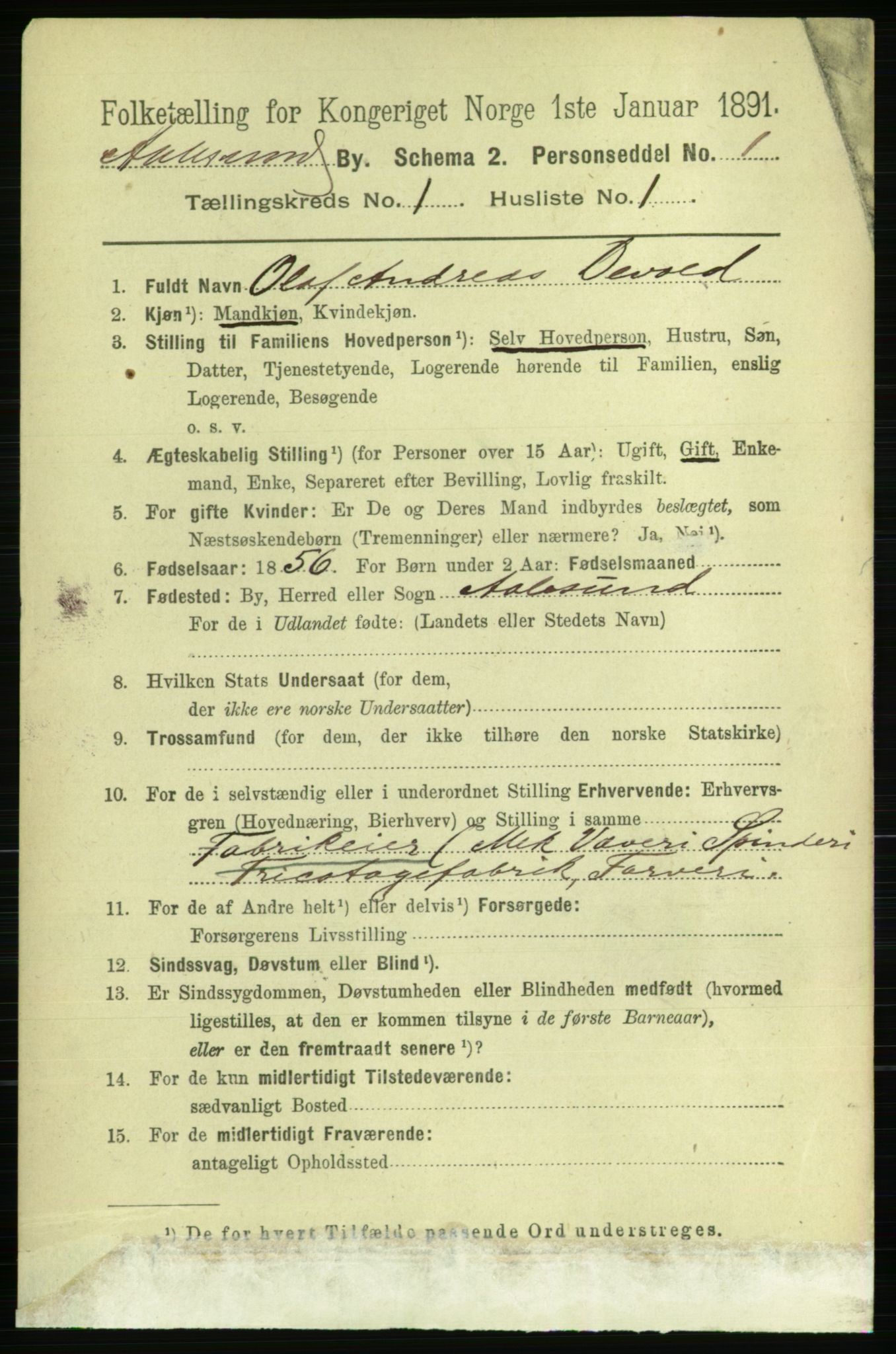 RA, 1891 census for 1501 Ålesund, 1891, p. 1169