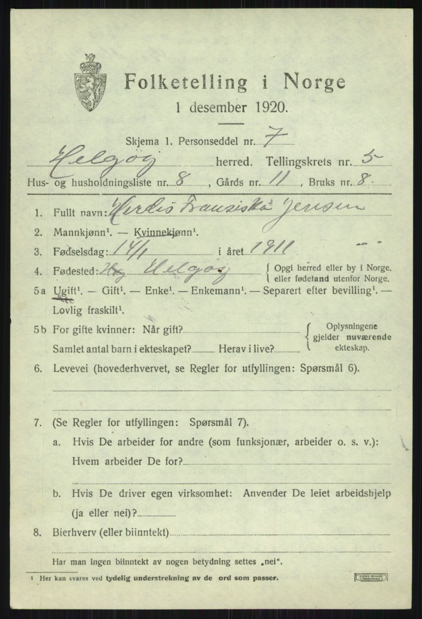SATØ, 1920 census for Helgøy, 1920, p. 2045