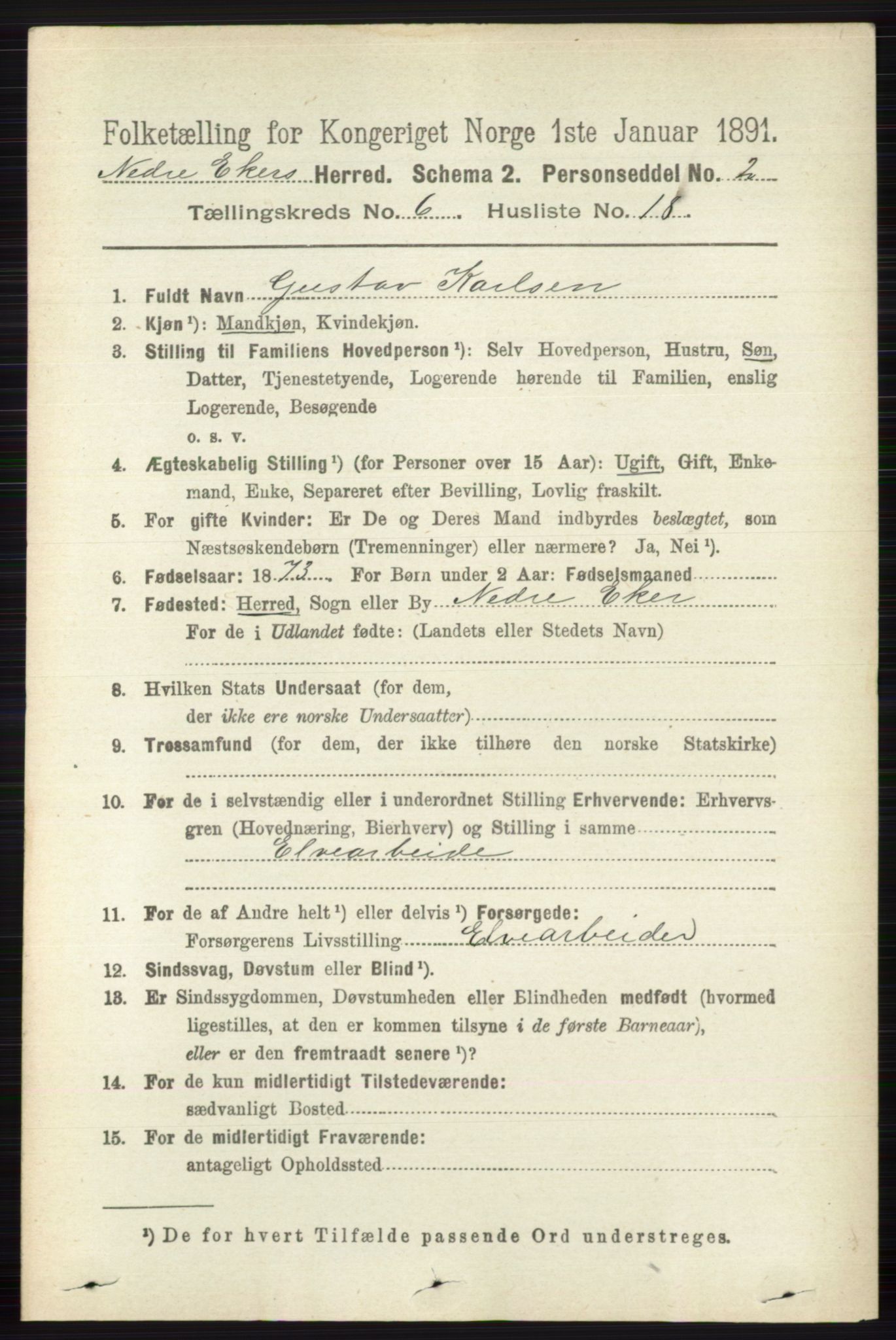 RA, 1891 census for 0625 Nedre Eiker, 1891, p. 2993