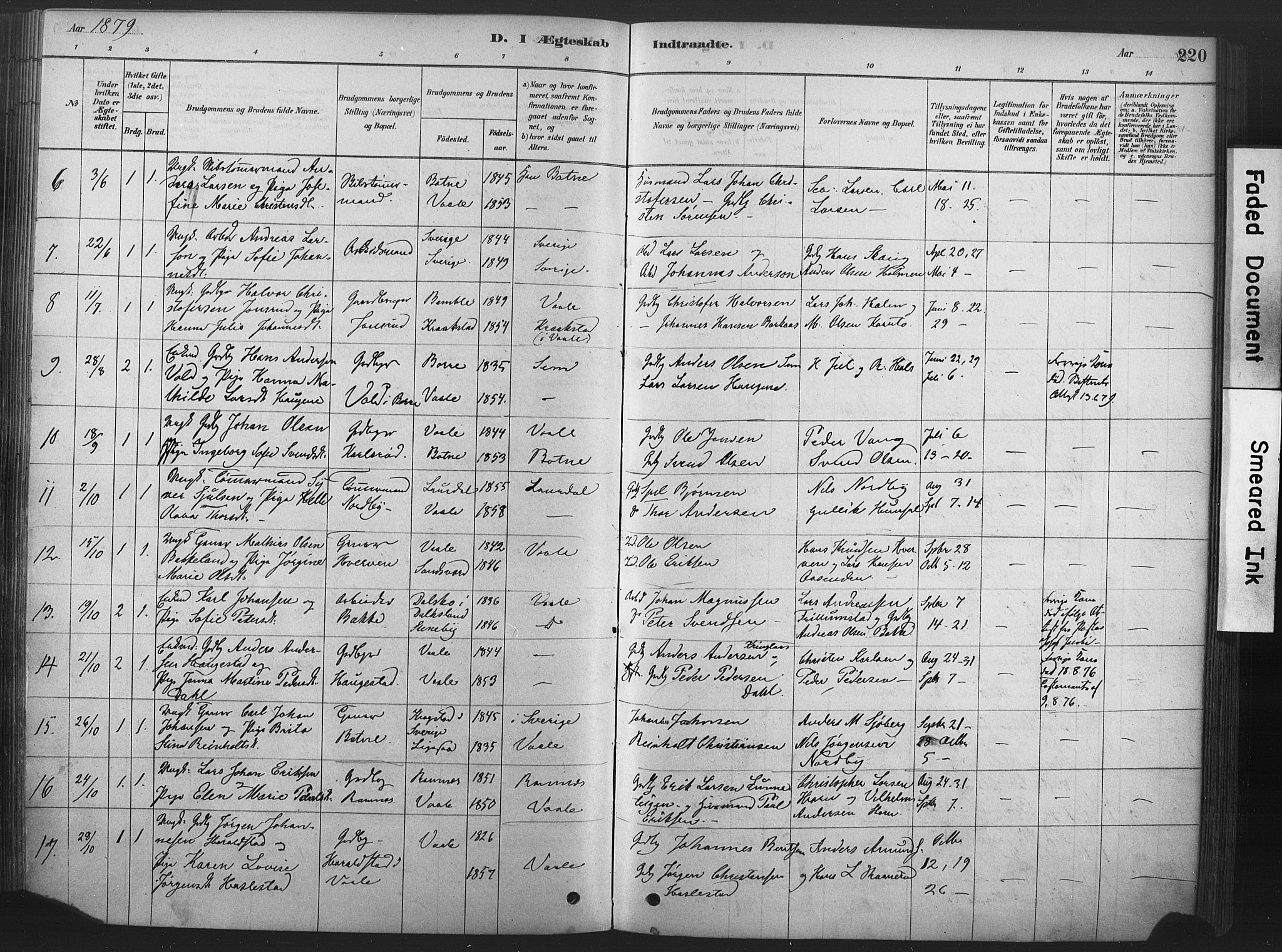 Våle kirkebøker, SAKO/A-334/F/Fa/L0011: Parish register (official) no. I 11, 1878-1906, p. 220