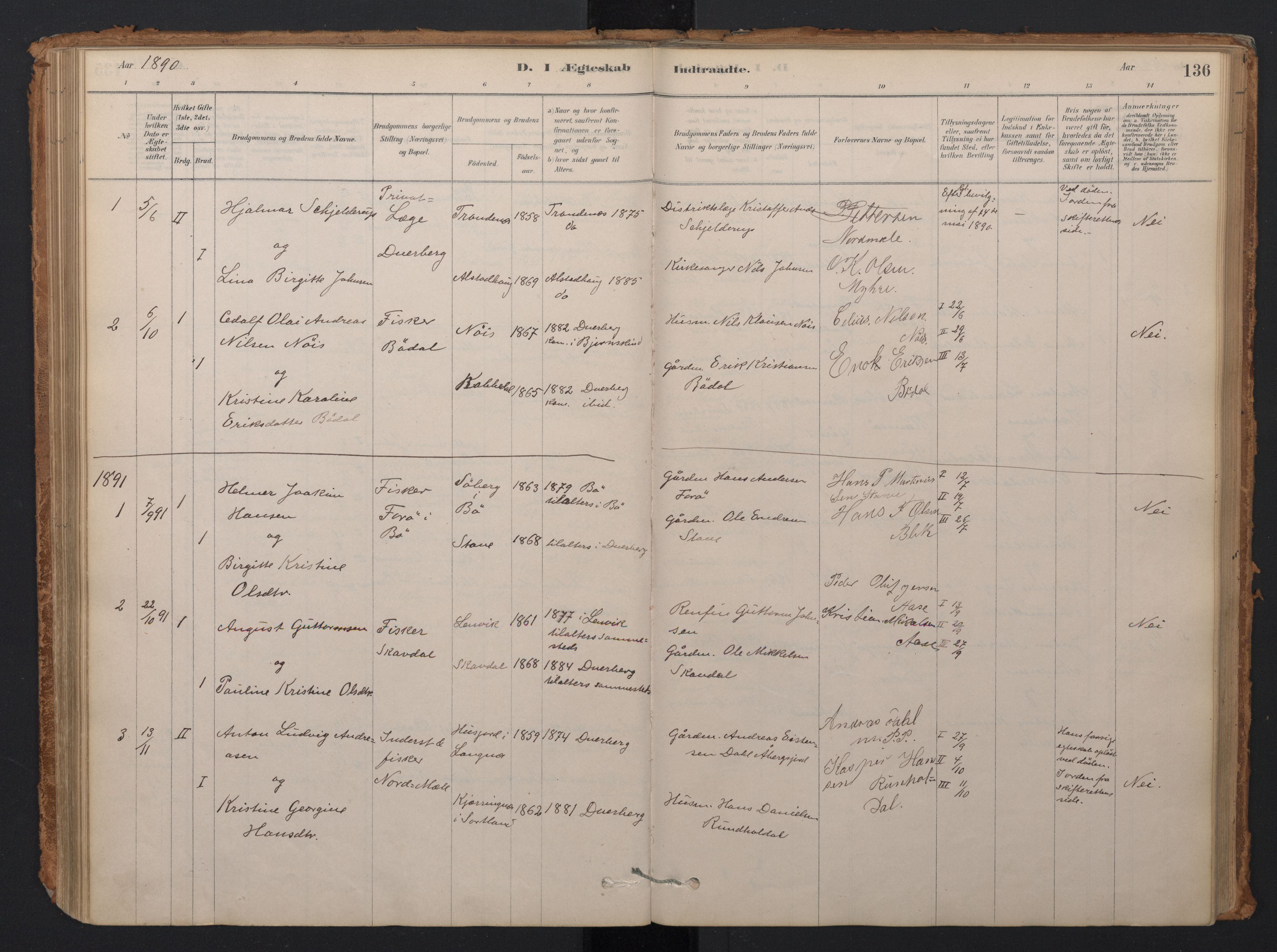 Ministerialprotokoller, klokkerbøker og fødselsregistre - Nordland, AV/SAT-A-1459/897/L1399: Parish register (official) no. 897A06, 1881-1896, p. 136