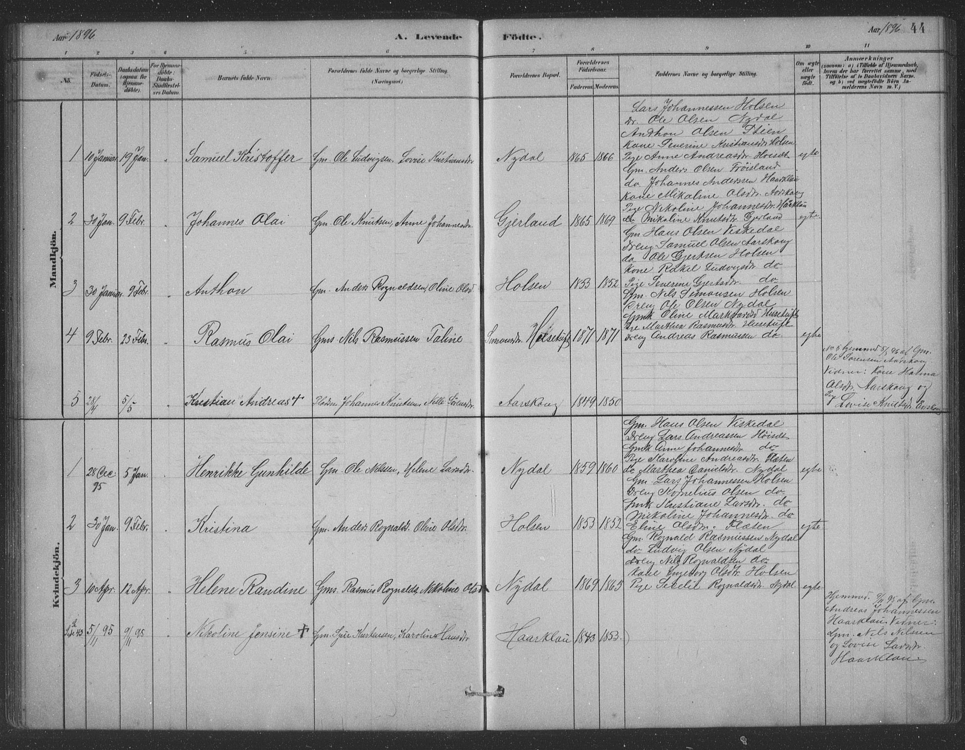 Førde sokneprestembete, AV/SAB-A-79901/H/Hab/Habc/L0002: Parish register (copy) no. C 2, 1881-1911, p. 44