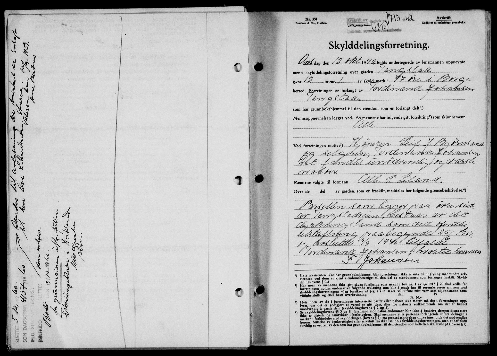 Lofoten sorenskriveri, SAT/A-0017/1/2/2C/L0010a: Mortgage book no. 10a, 1942-1943, Diary no: : 1713/1942