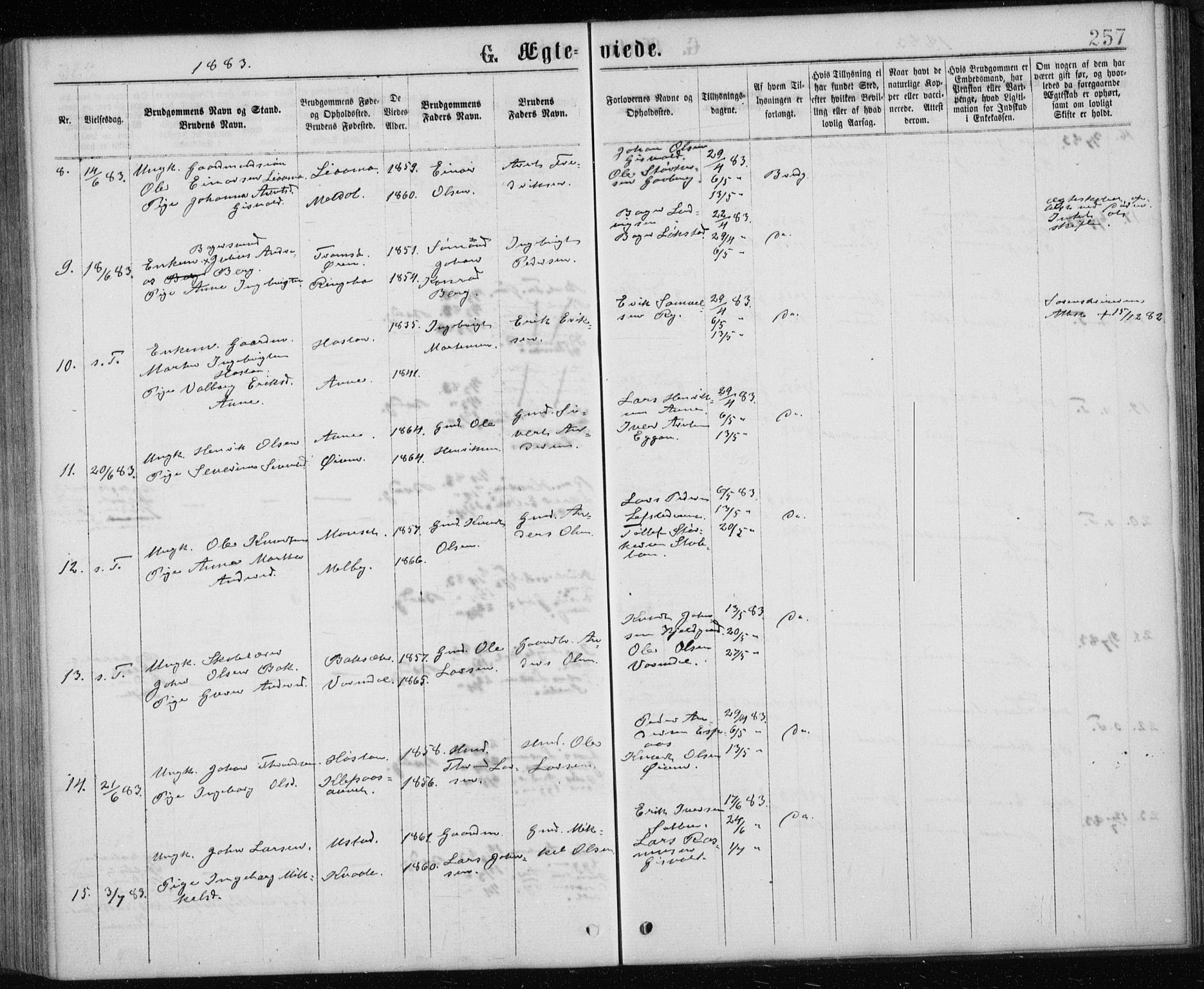 Ministerialprotokoller, klokkerbøker og fødselsregistre - Sør-Trøndelag, AV/SAT-A-1456/668/L0817: Parish register (copy) no. 668C06, 1873-1884, p. 257