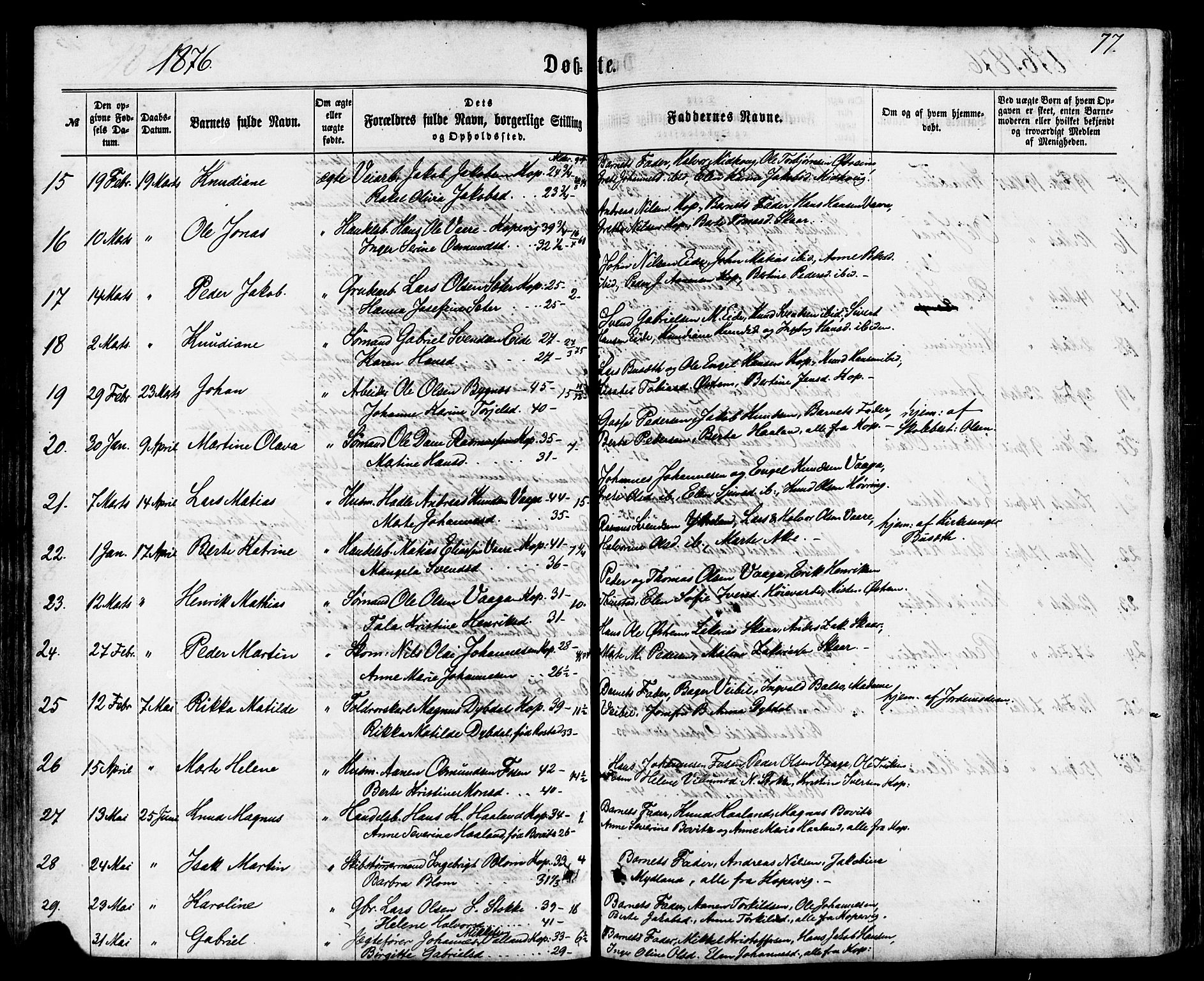 Avaldsnes sokneprestkontor, SAST/A -101851/H/Ha/Haa/L0011: Parish register (official) no. A 11, 1861-1880, p. 77