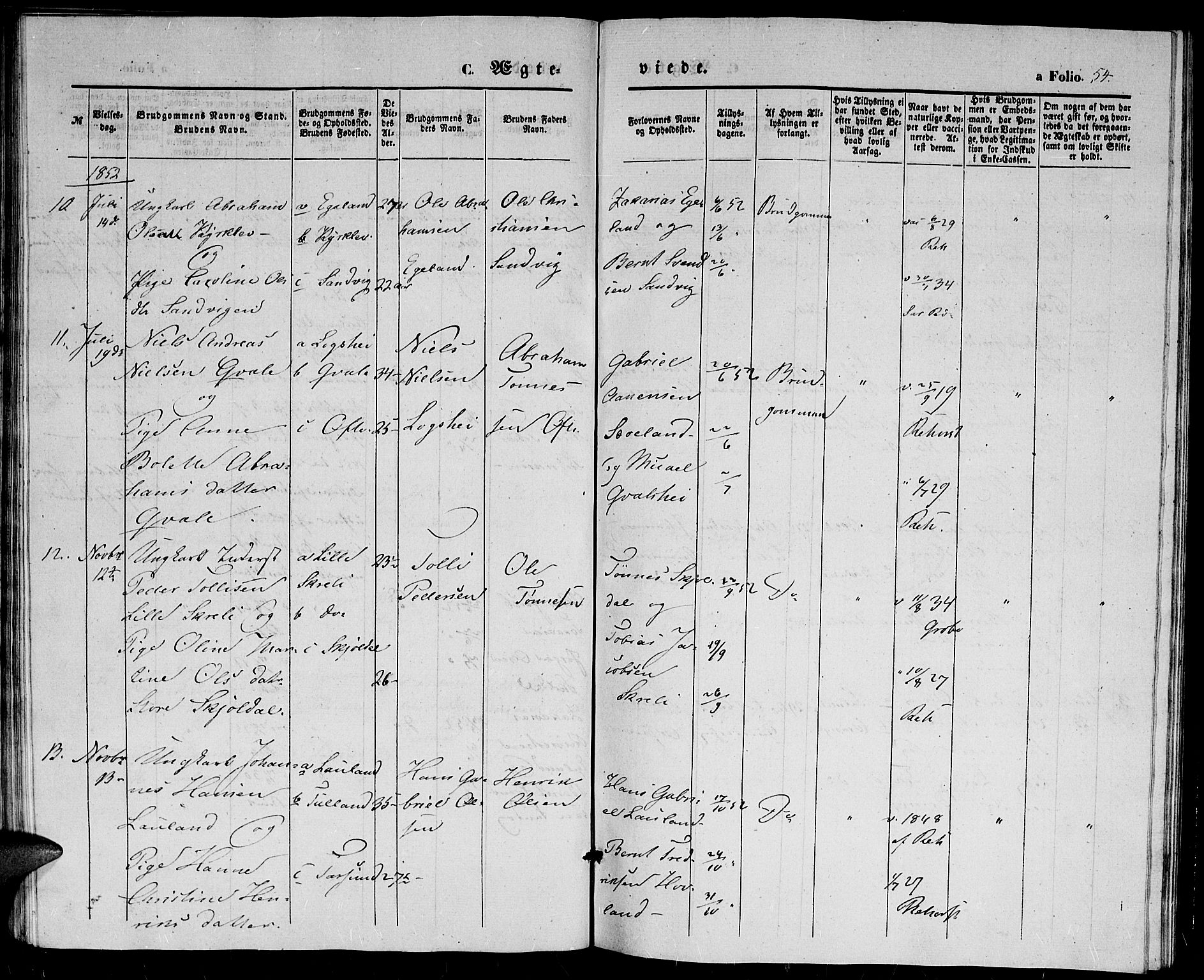 Herad sokneprestkontor, AV/SAK-1111-0018/F/Fb/Fba/L0002: Parish register (copy) no. B 2, 1852-1862, p. 54