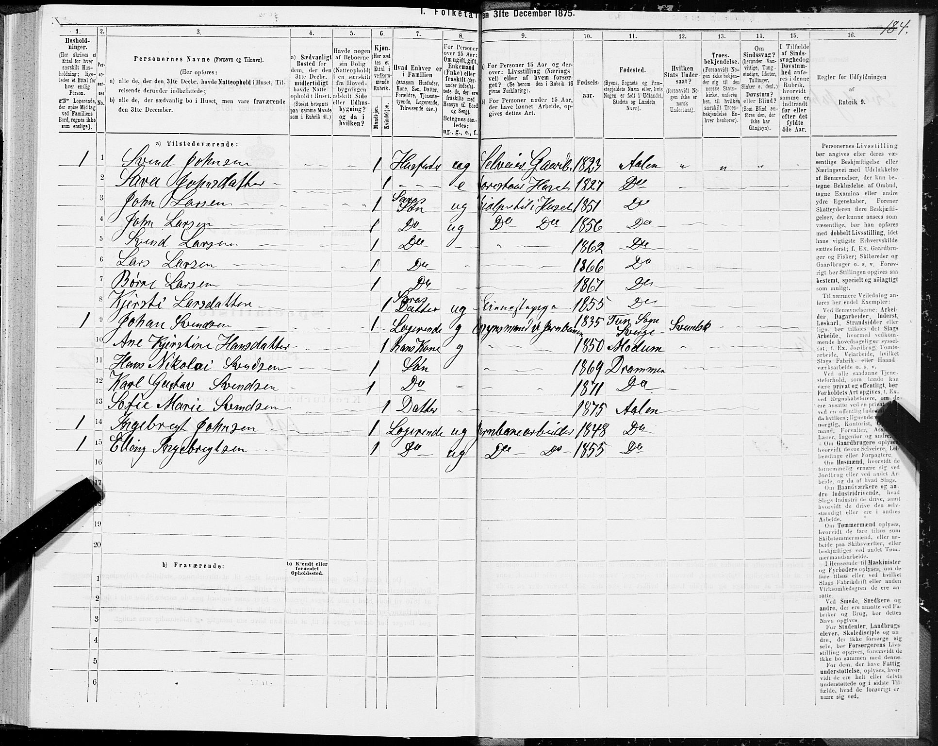 SAT, 1875 census for 1645P Haltdalen, 1875, p. 4184