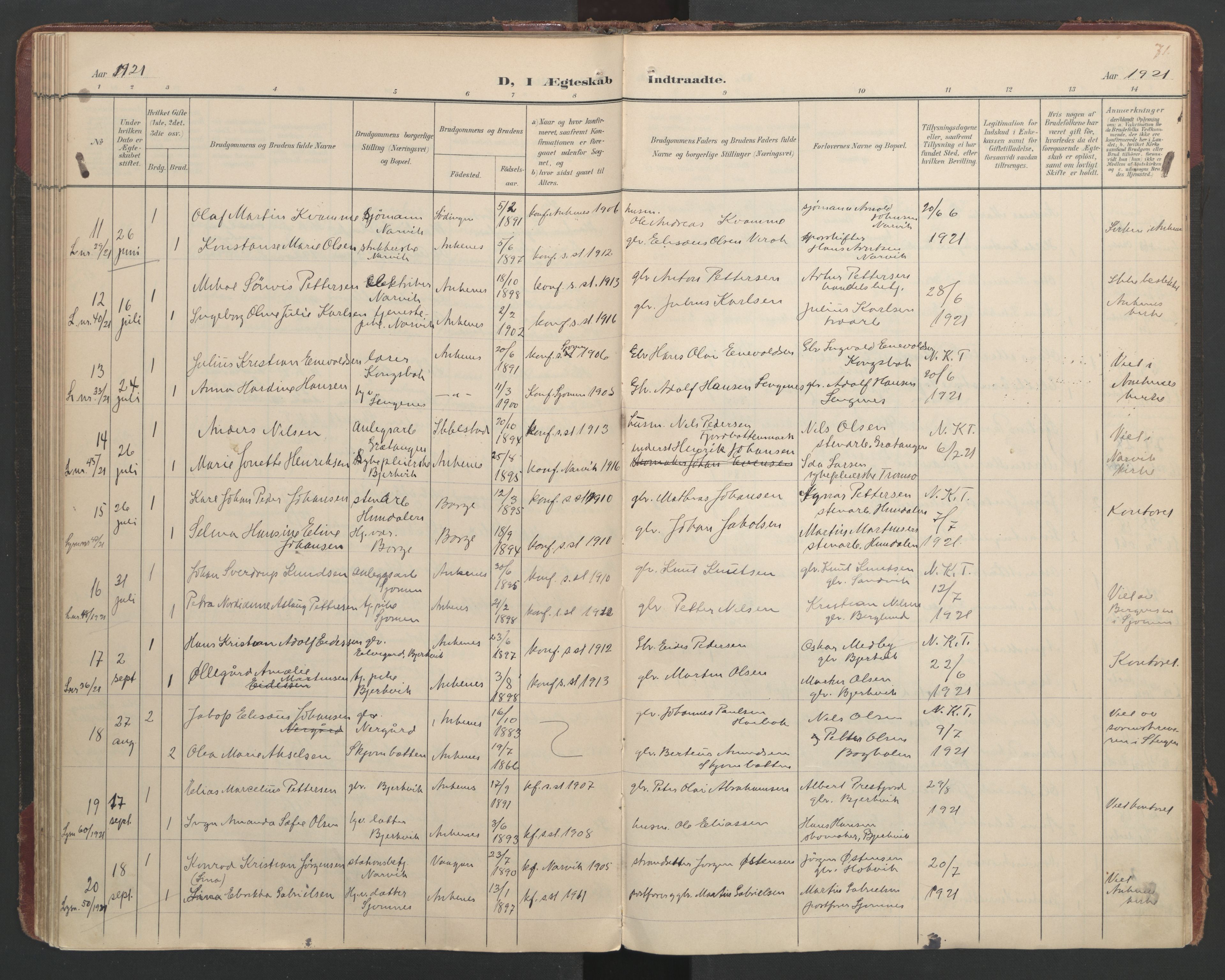 Ministerialprotokoller, klokkerbøker og fødselsregistre - Nordland, AV/SAT-A-1459/866/L0942: Parish register (official) no. 866A05, 1901-1928, p. 71