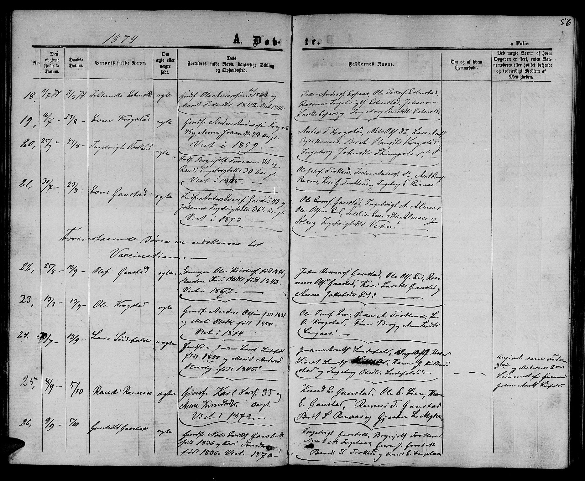 Ministerialprotokoller, klokkerbøker og fødselsregistre - Sør-Trøndelag, AV/SAT-A-1456/694/L1131: Parish register (copy) no. 694C03, 1858-1886, p. 56