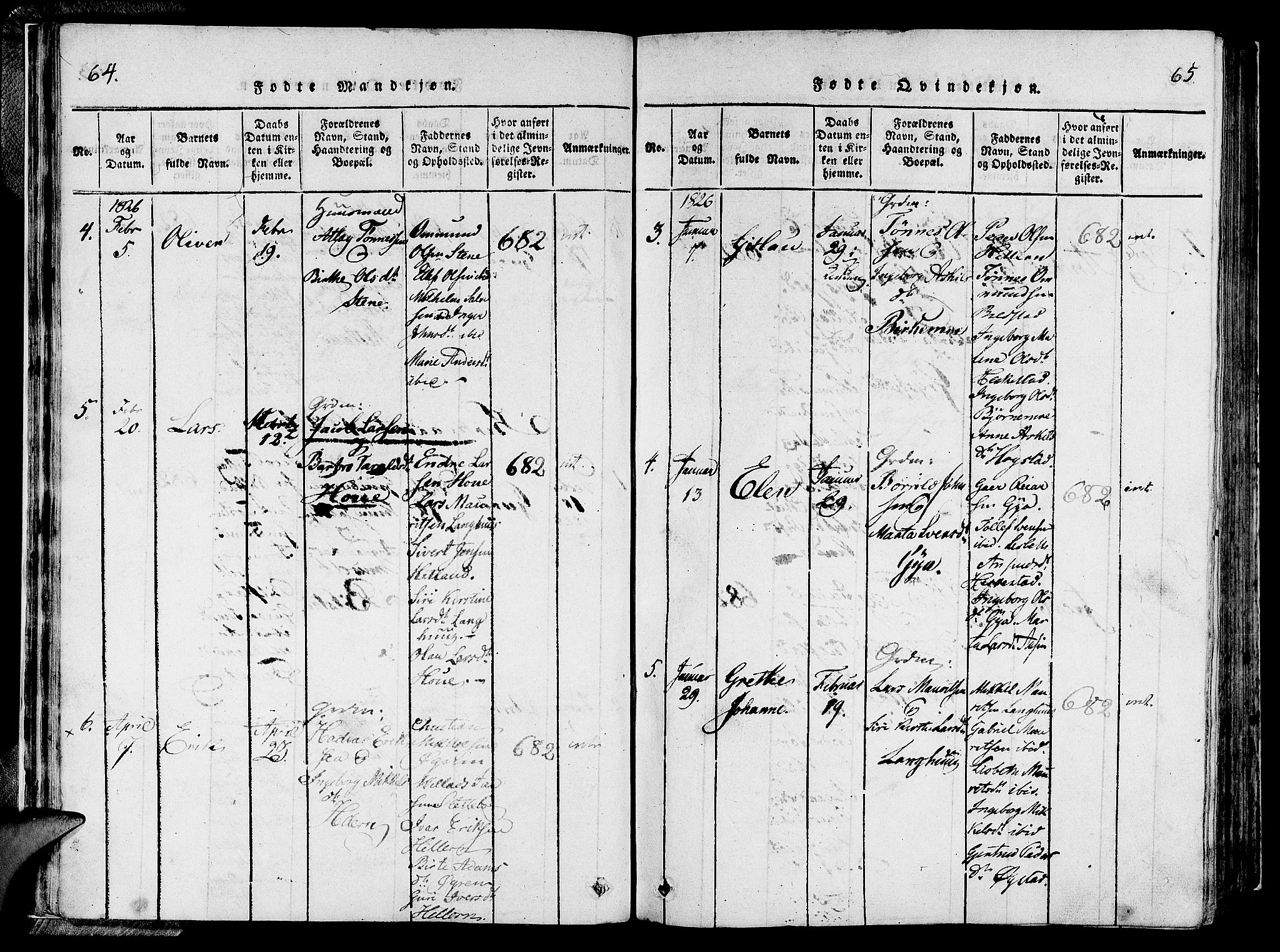 Lund sokneprestkontor, SAST/A-101809/S06/L0006: Parish register (official) no. A 6, 1816-1839, p. 64-65