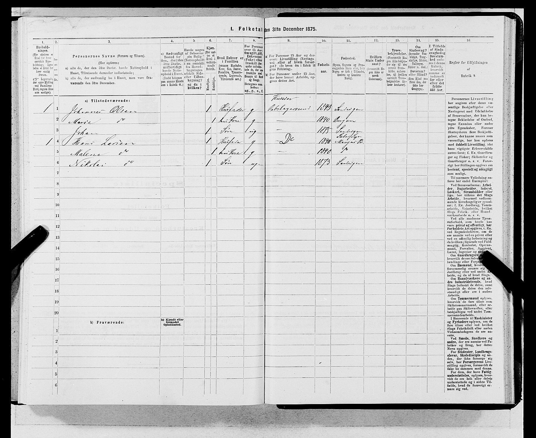 SAB, 1875 census for 1281L Bergen landdistrikt/Domkirken and Sandviken, 1875, p. 340