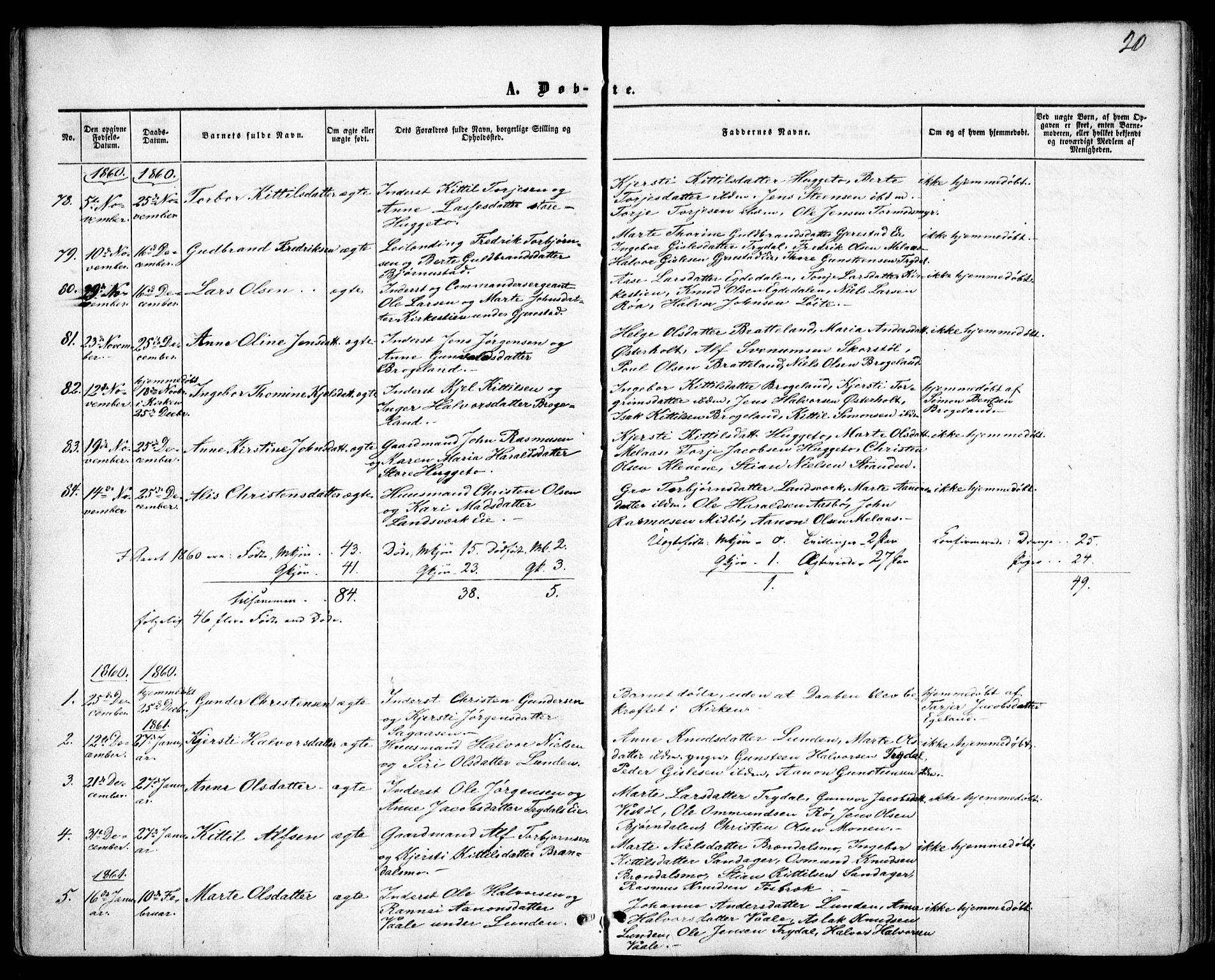 Gjerstad sokneprestkontor, AV/SAK-1111-0014/F/Fa/Faa/L0007: Parish register (official) no. A 7, 1858-1875, p. 20