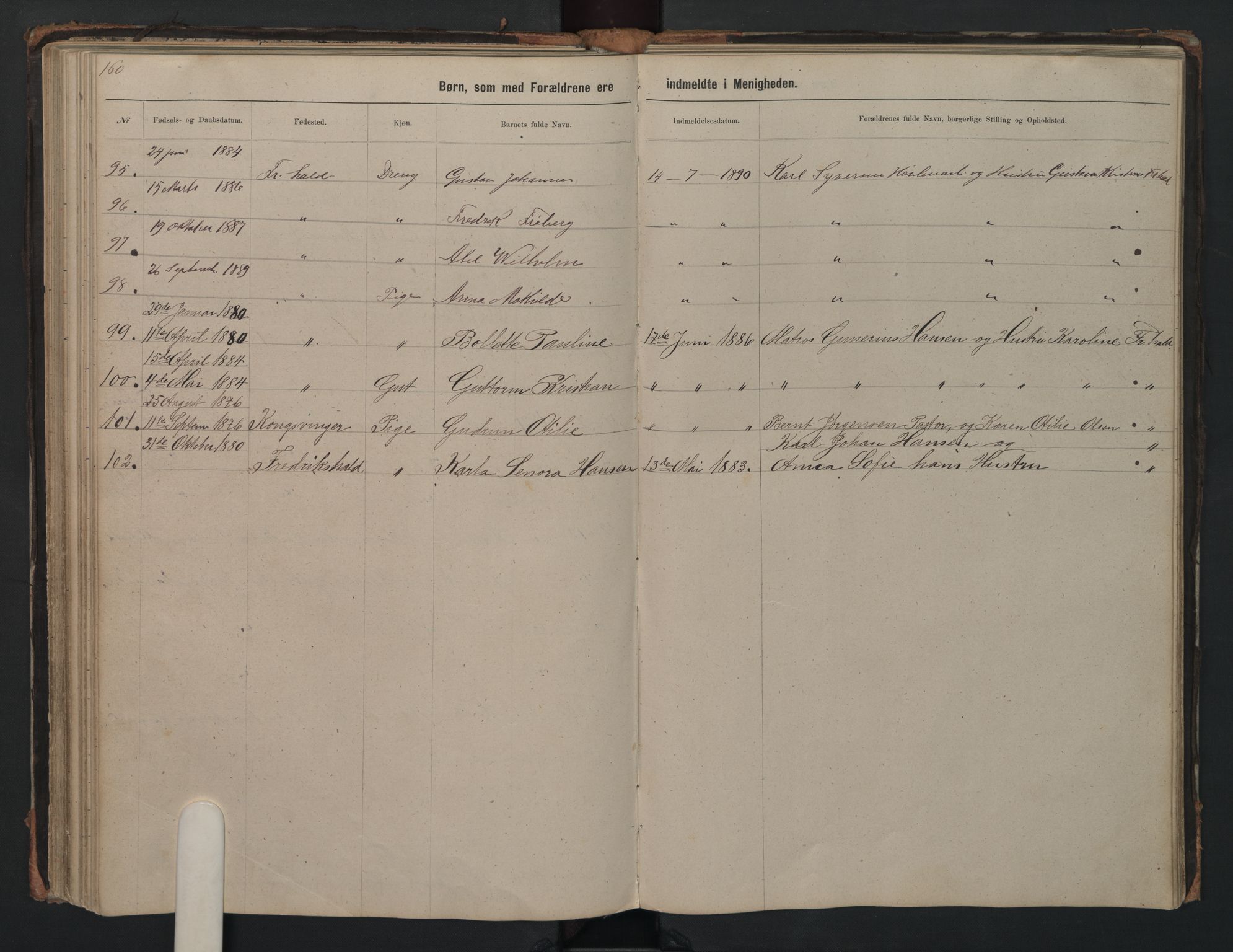 Halden metodistkirke - menighetsprotokoller, SAO/PAO-0266/F/L0002: Dissenter register no. 2, 1856-1892, p. 160