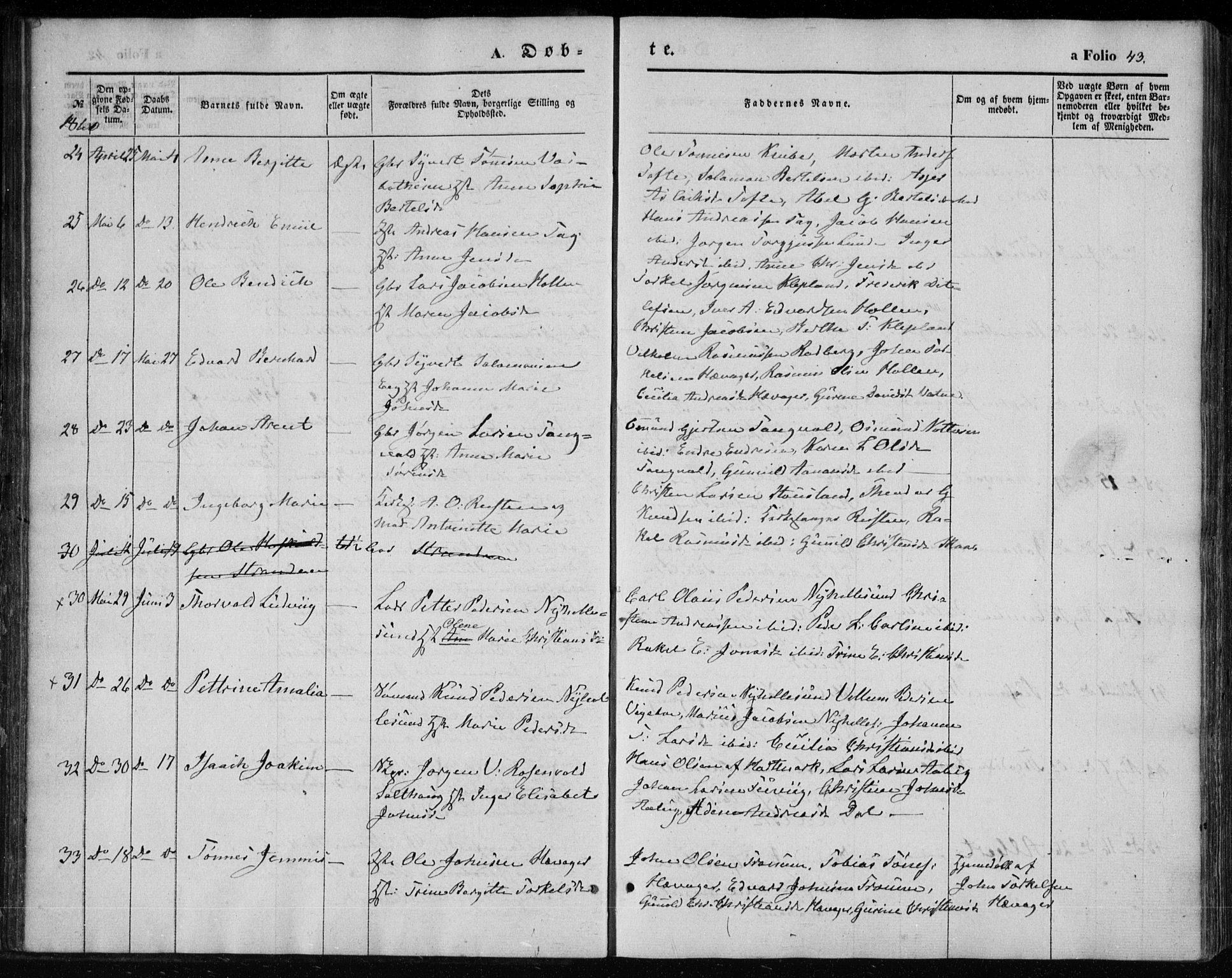 Søgne sokneprestkontor, AV/SAK-1111-0037/F/Fa/Fab/L0010: Parish register (official) no. A 10, 1853-1869, p. 43