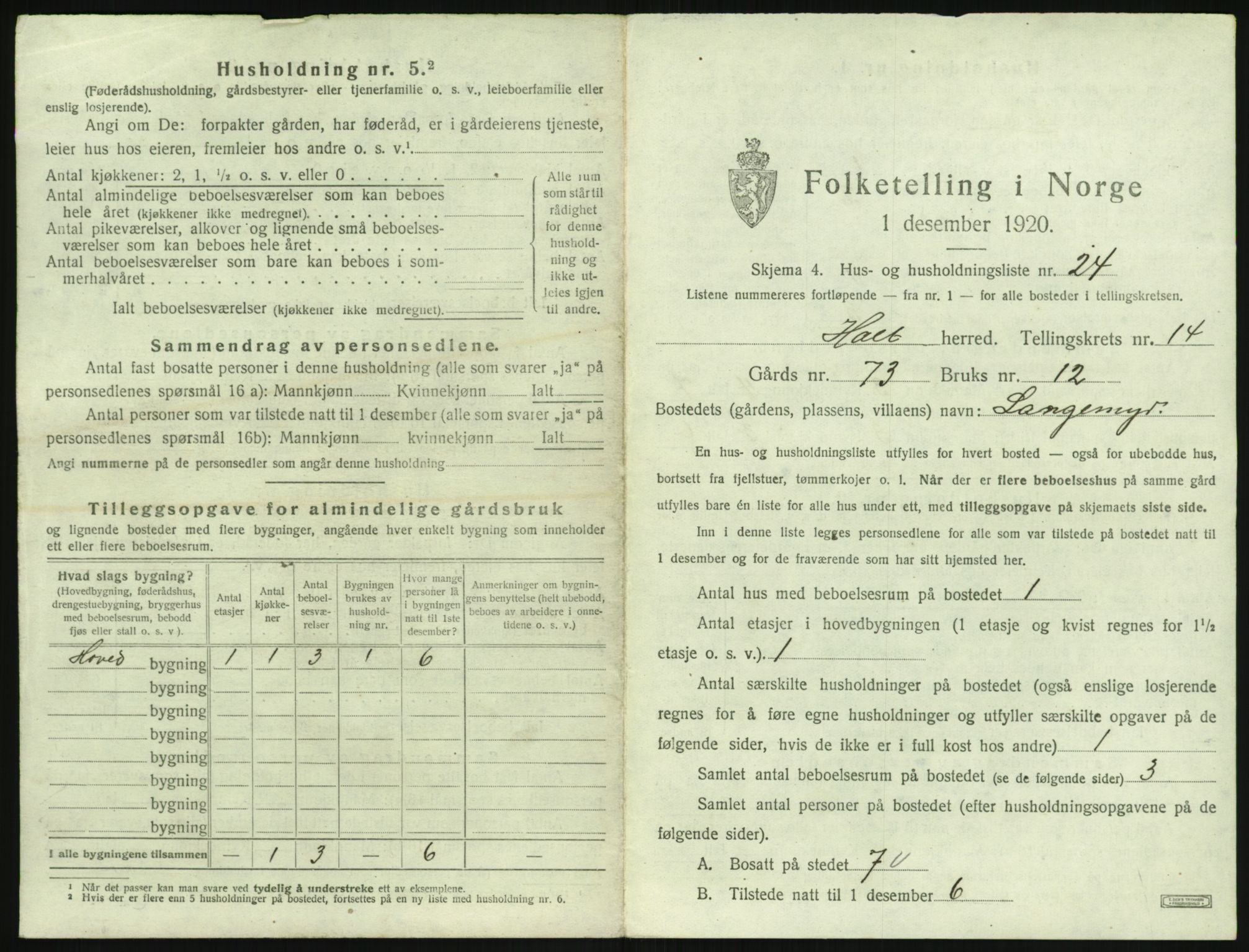 SAK, 1920 census for Holt, 1920, p. 1470