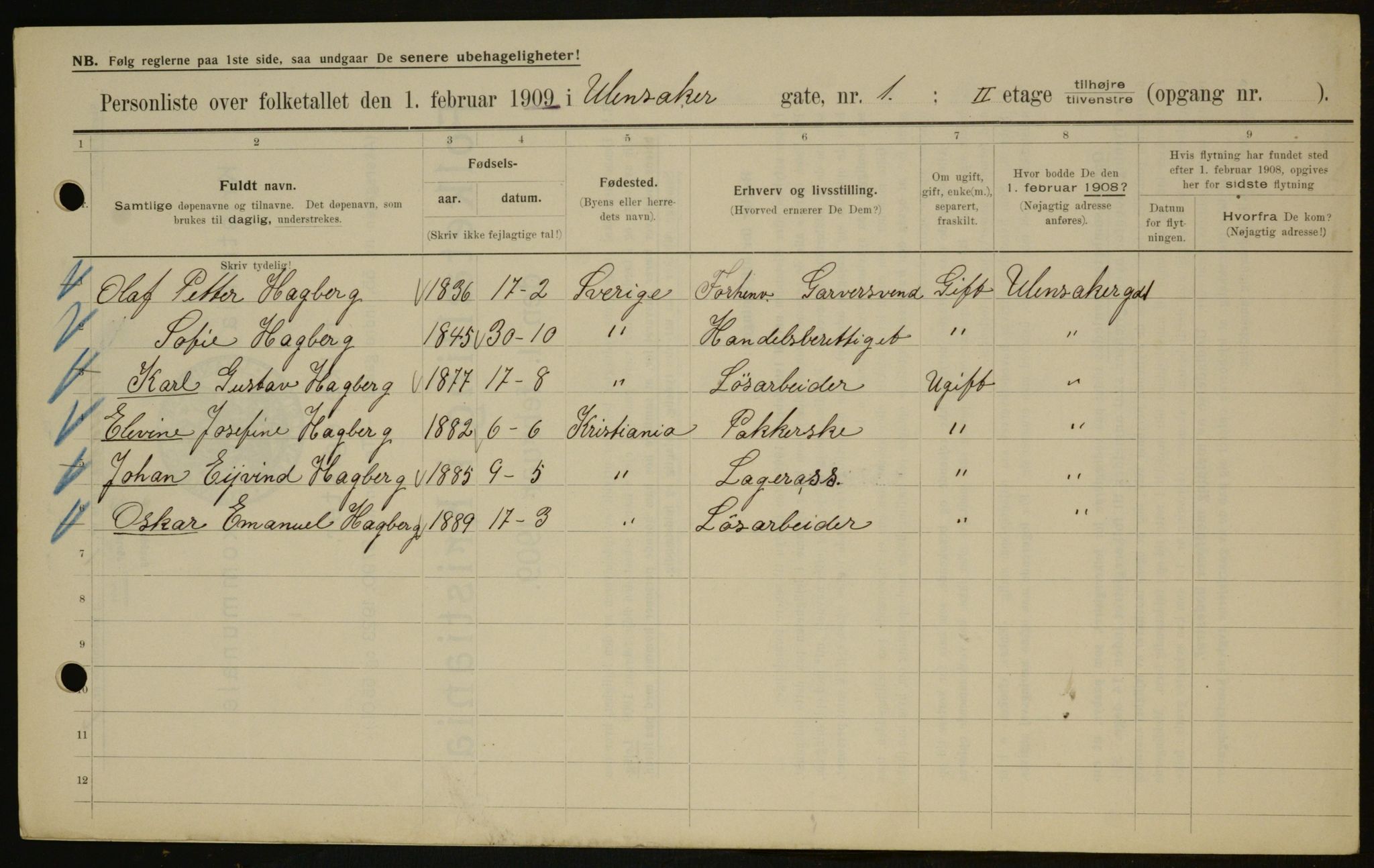 OBA, Municipal Census 1909 for Kristiania, 1909, p. 107616