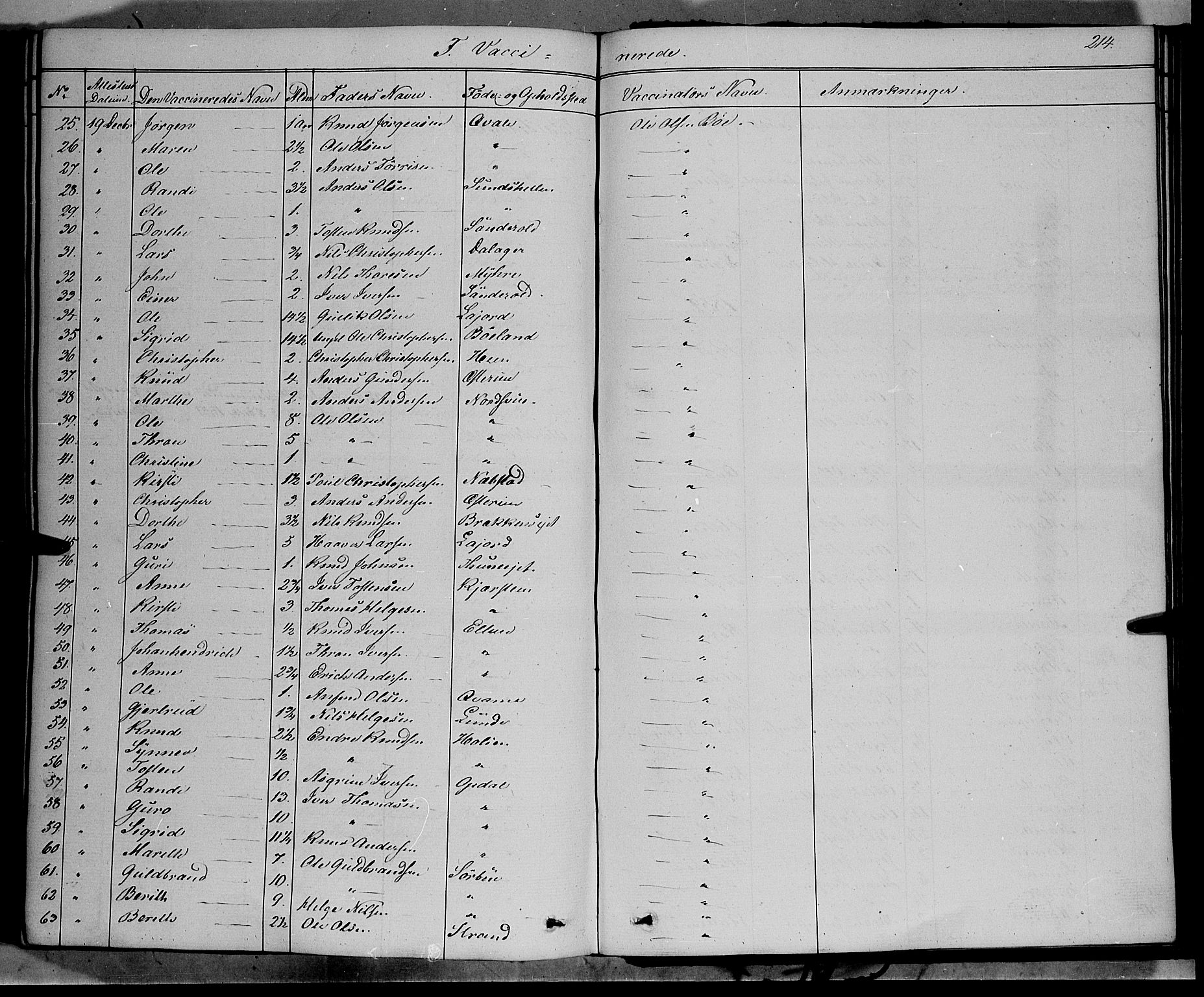 Vang prestekontor, Valdres, SAH/PREST-140/H/Ha/L0006: Parish register (official) no. 6, 1846-1864, p. 214