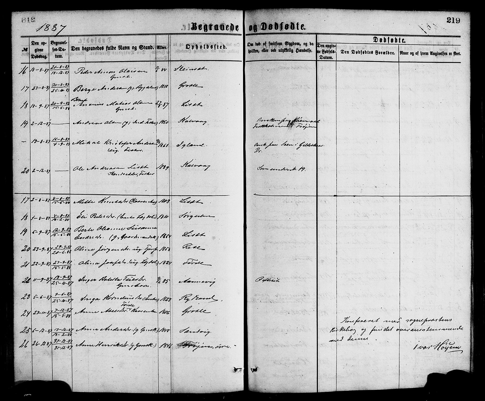 Bremanger sokneprestembete, SAB/A-82201/H/Hab/Haba/L0002: Parish register (copy) no. A 2, 1866-1889, p. 219