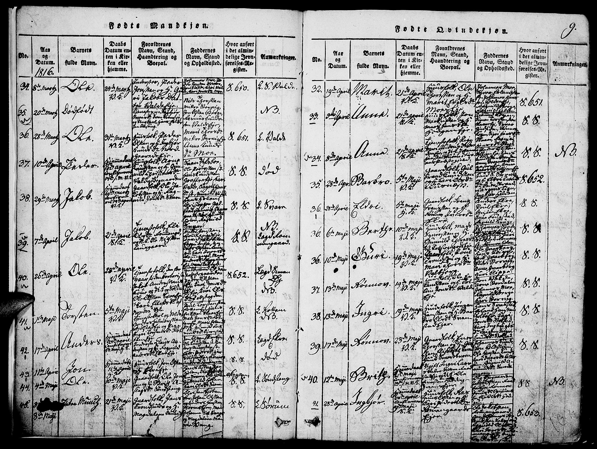 Vågå prestekontor, SAH/PREST-076/H/Ha/Hab/L0001: Parish register (copy) no. 1, 1815-1827, p. 8-9