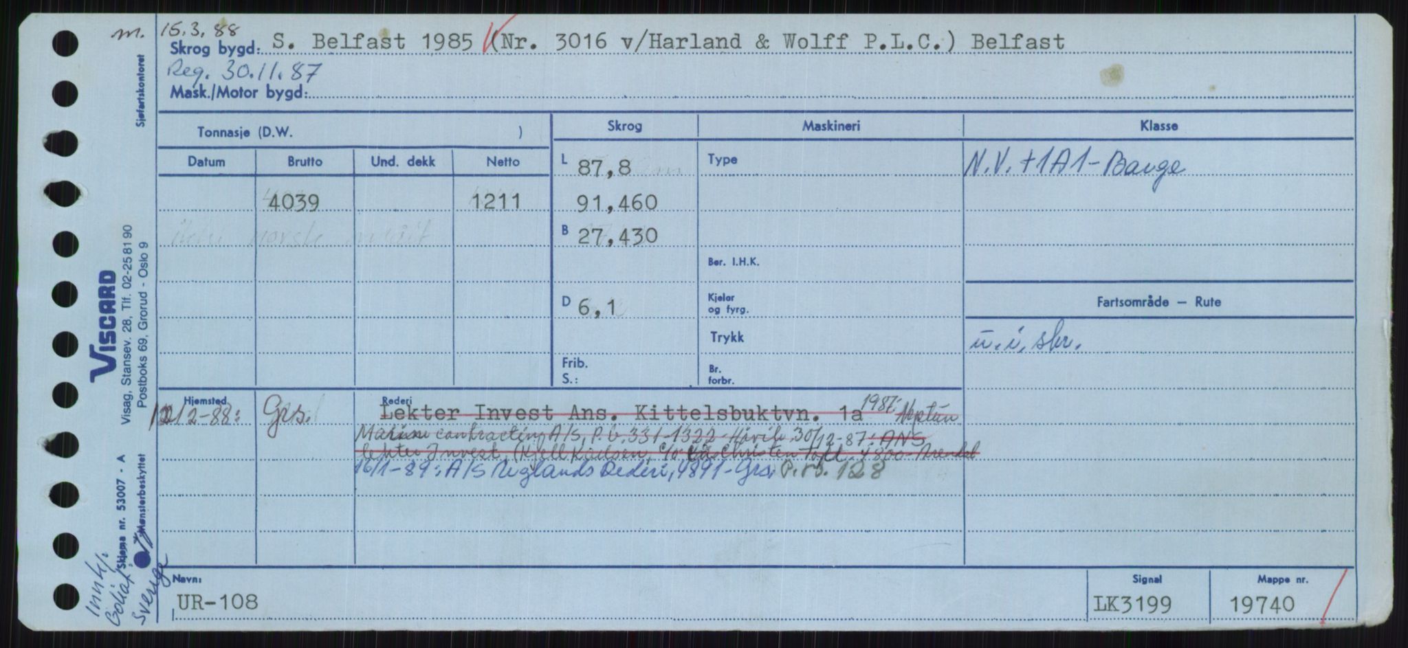 Sjøfartsdirektoratet med forløpere, Skipsmålingen, RA/S-1627/H/Hc/L0001: Lektere, A-Y, p. 609