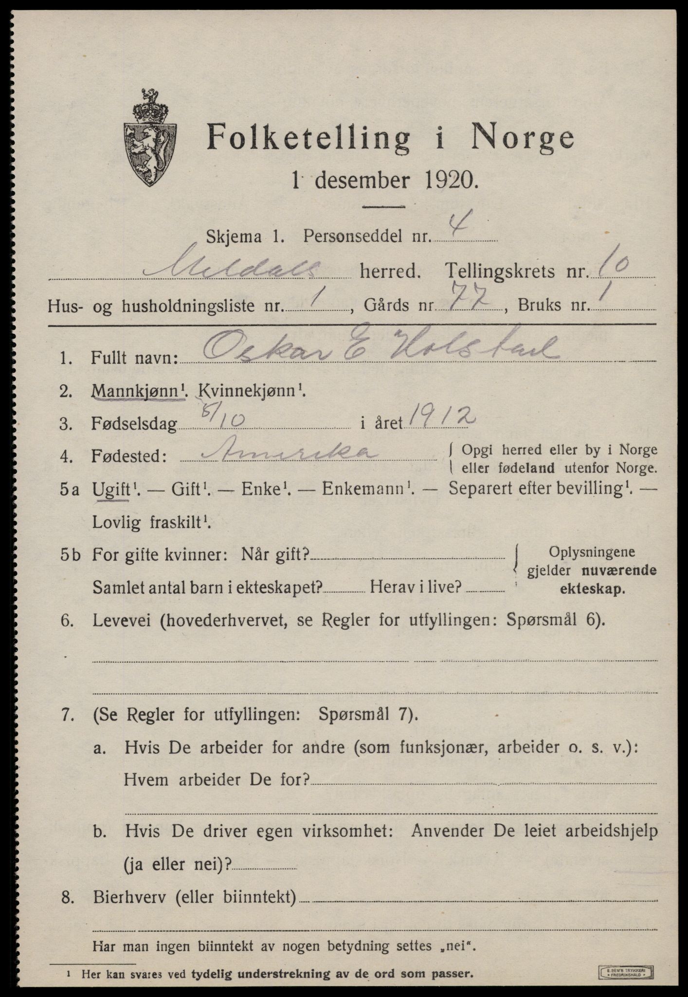 SAT, 1920 census for Meldal, 1920, p. 8209