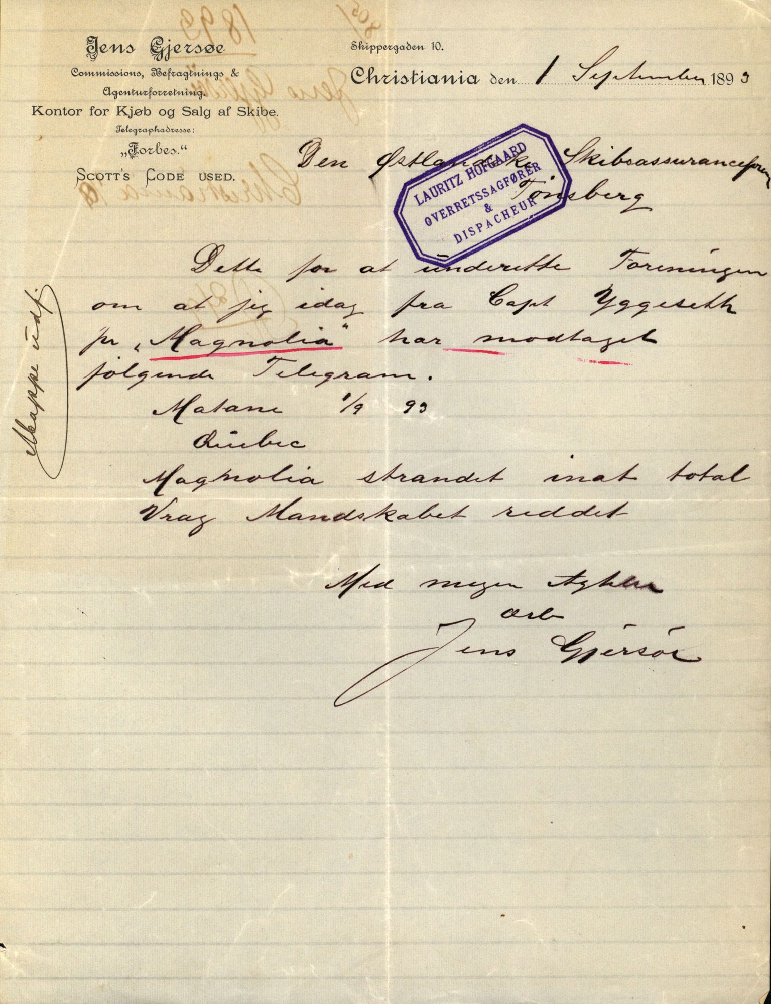 Pa 63 - Østlandske skibsassuranceforening, VEMU/A-1079/G/Ga/L0030/0007: Havaridokumenter / Furu, Magnhild, Magnolia, Havfruen, Tichborne, 1893, p. 24