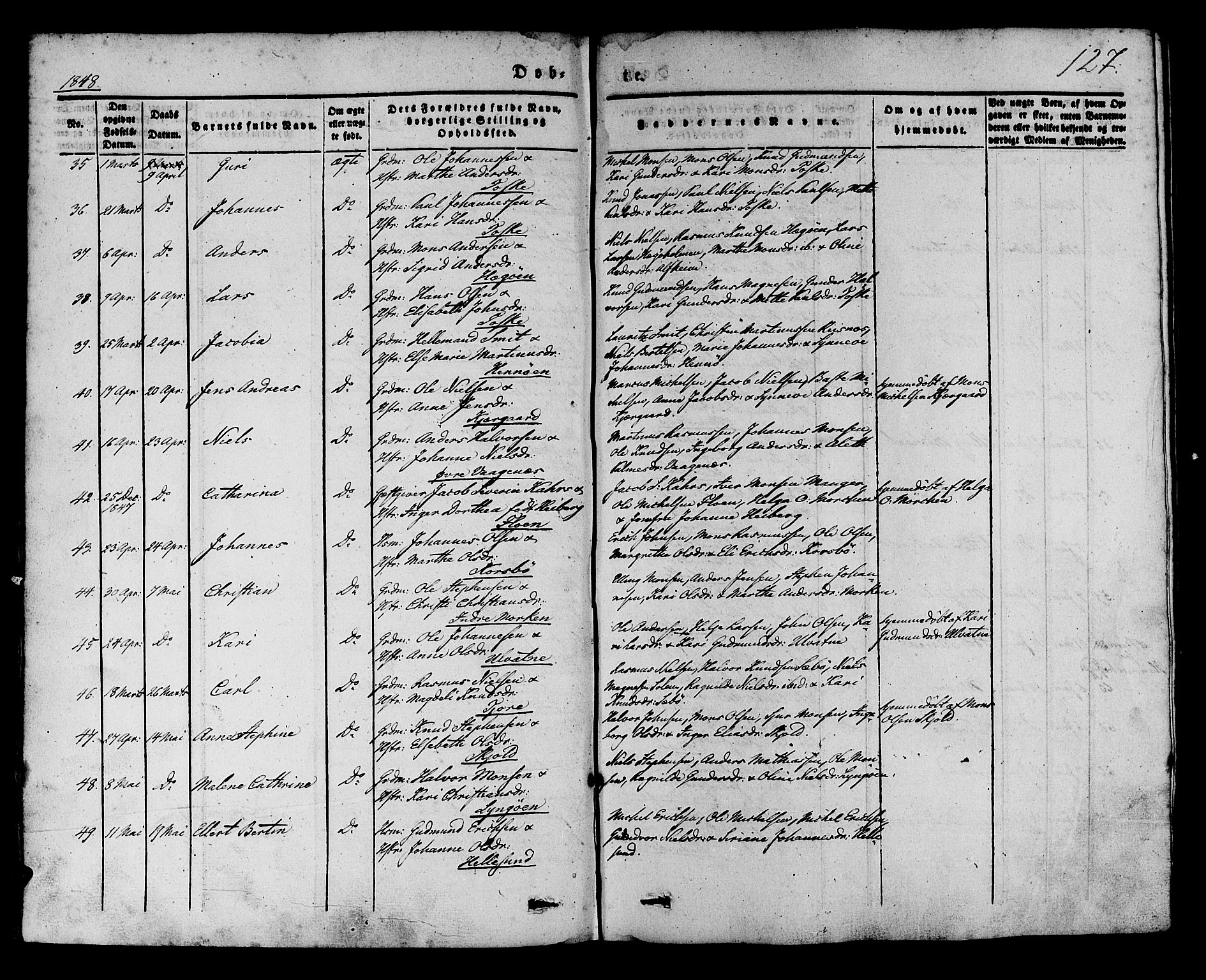 Manger sokneprestembete, AV/SAB-A-76801/H/Haa: Parish register (official) no. A 5, 1839-1848, p. 127