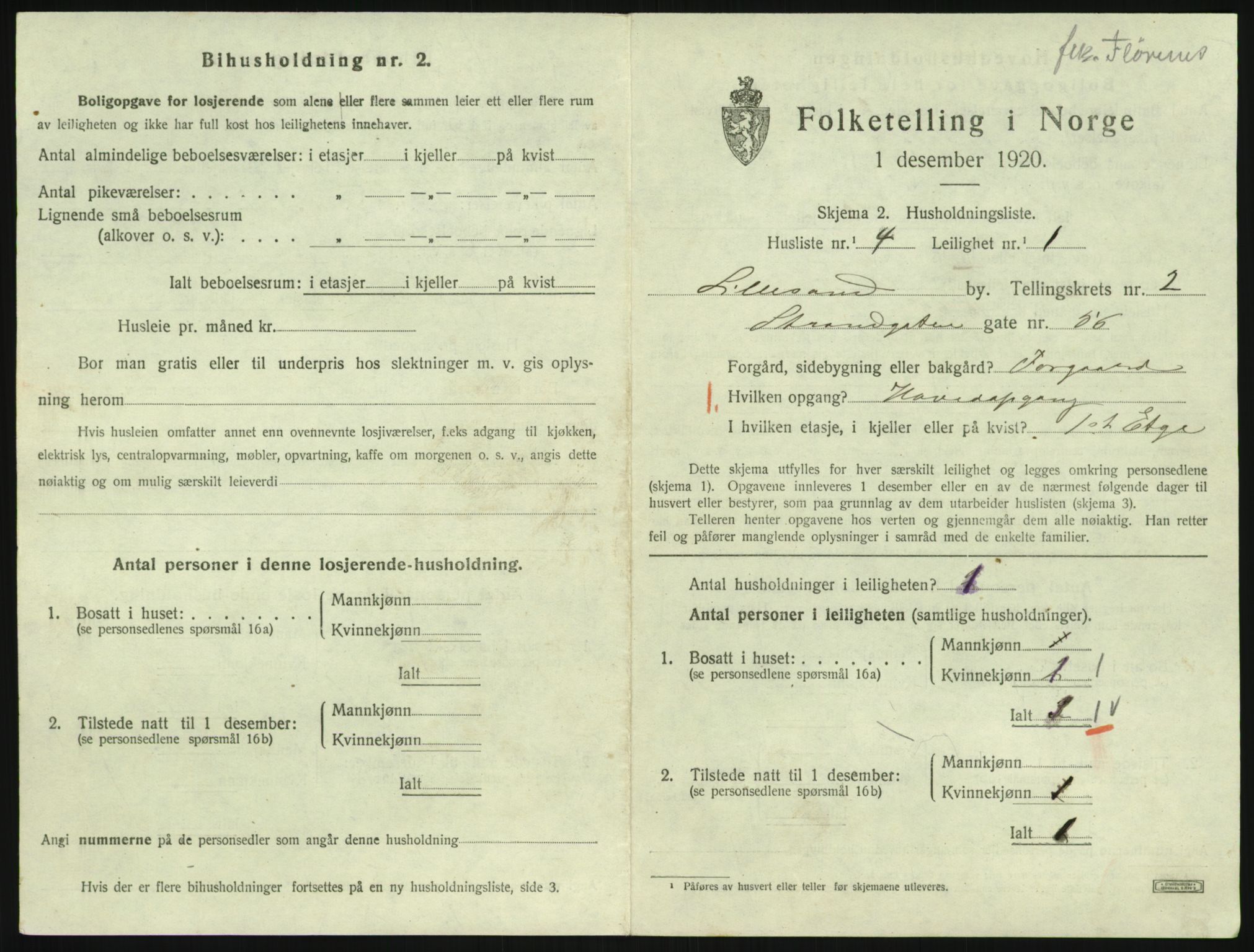 SAK, 1920 census for Lillesand, 1920, p. 785