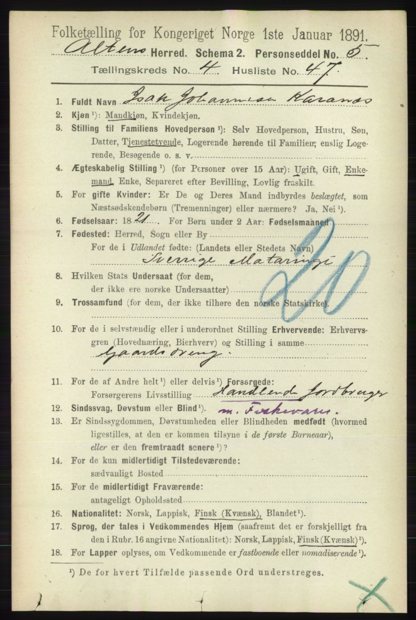 RA, 1891 census for 2012 Alta, 1891, p. 1599