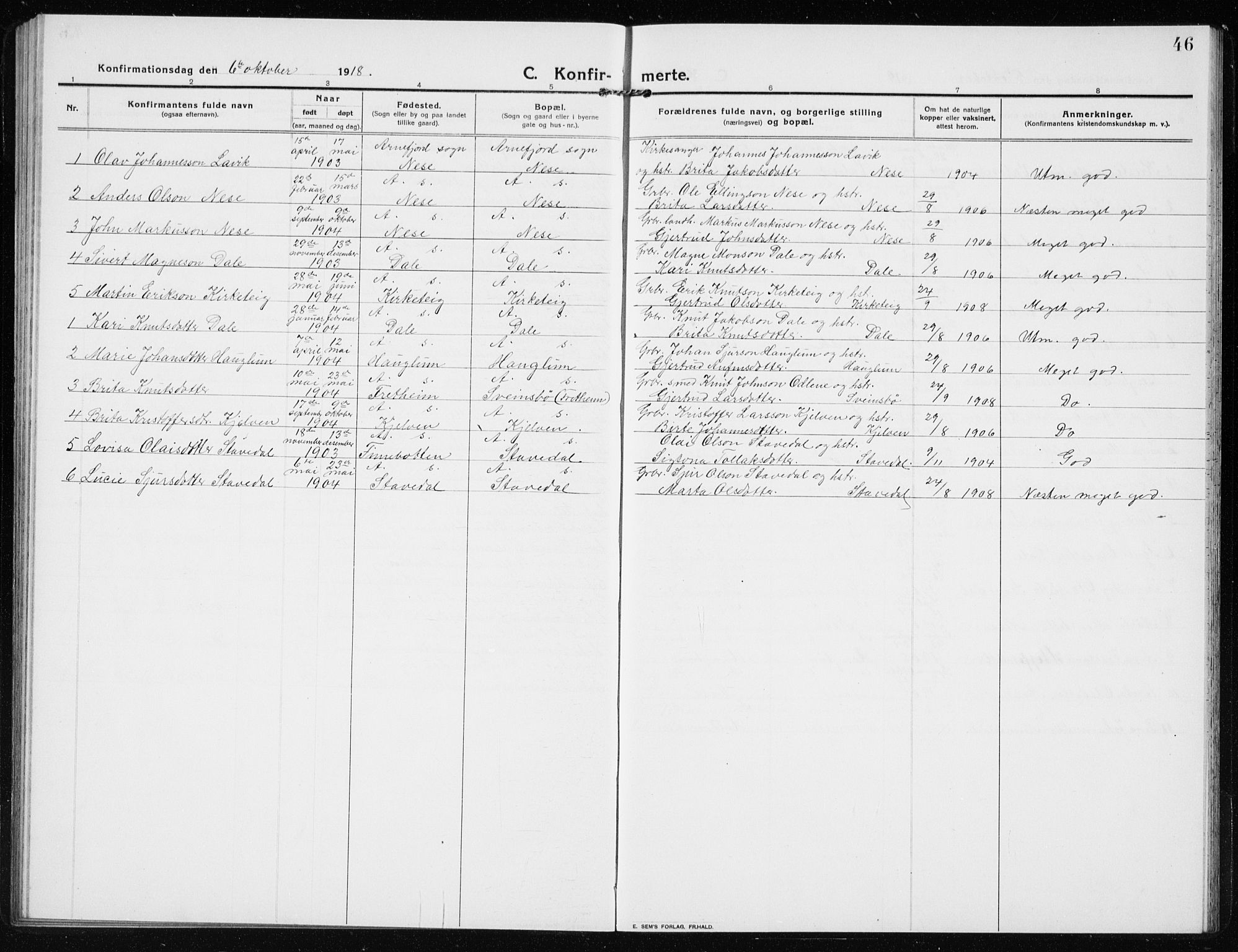 Vik sokneprestembete, SAB/A-81501: Parish register (copy) no. B 4, 1913-1938, p. 46