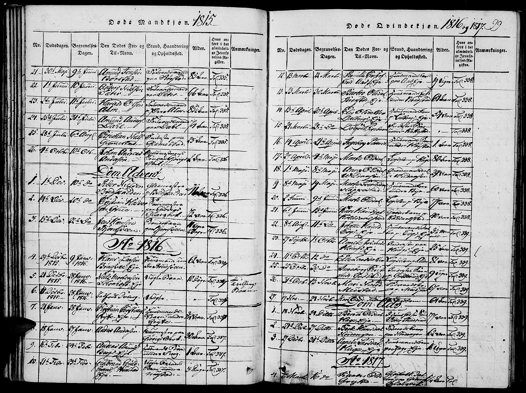 Vardal prestekontor, SAH/PREST-100/H/Ha/Haa/L0004: Parish register (official) no. 4, 1814-1831, p. 99