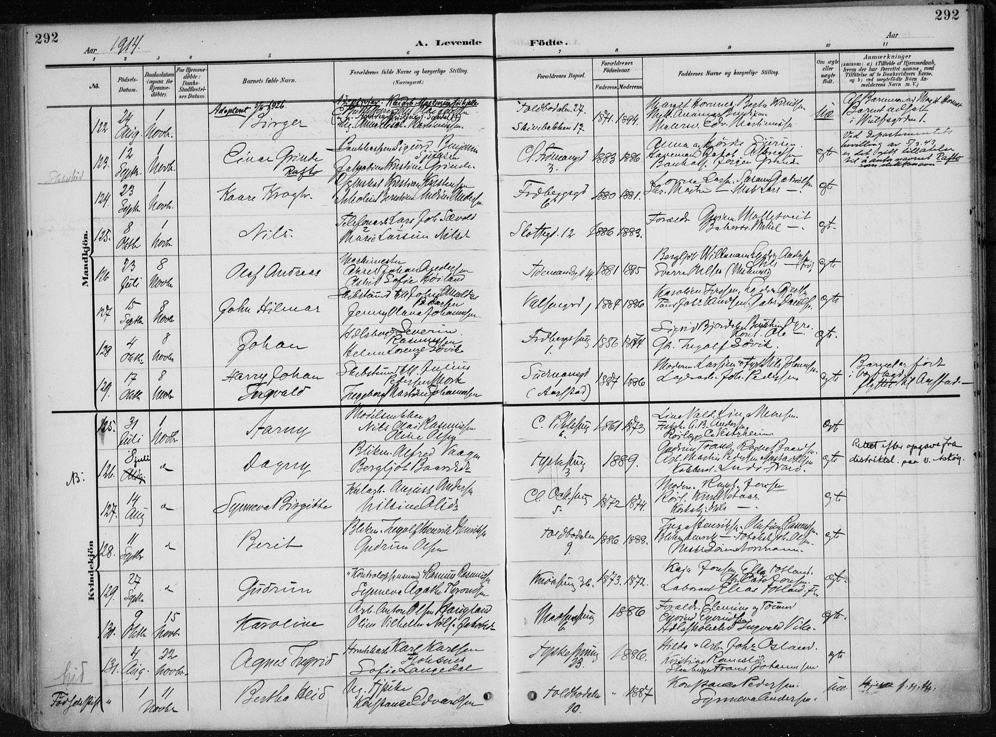 Nykirken Sokneprestembete, AV/SAB-A-77101/H/Haa/L0019: Parish register (official) no. B 7, 1904-1916, p. 292