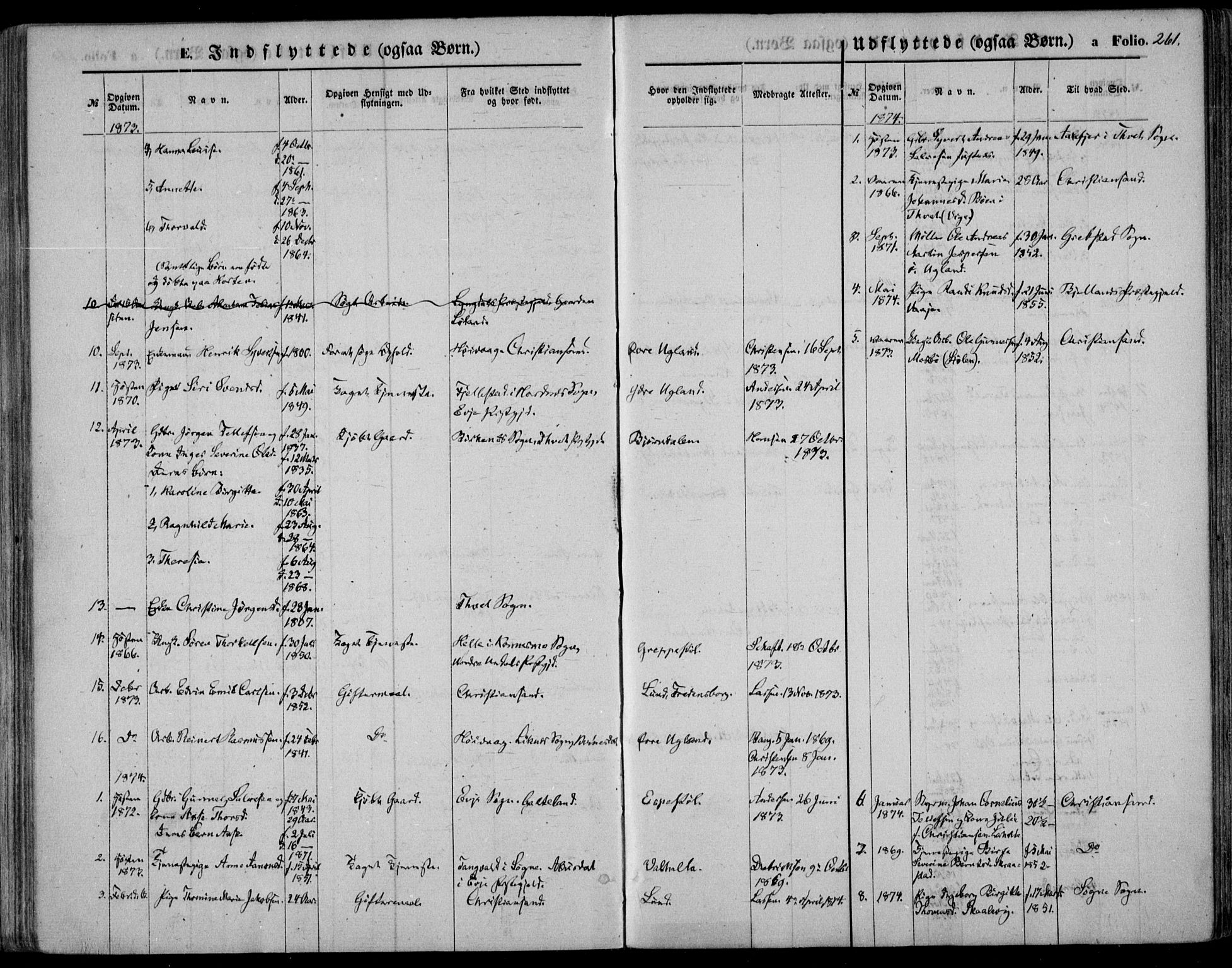 Oddernes sokneprestkontor, SAK/1111-0033/F/Fa/Faa/L0008: Parish register (official) no. A 8, 1864-1880, p. 261